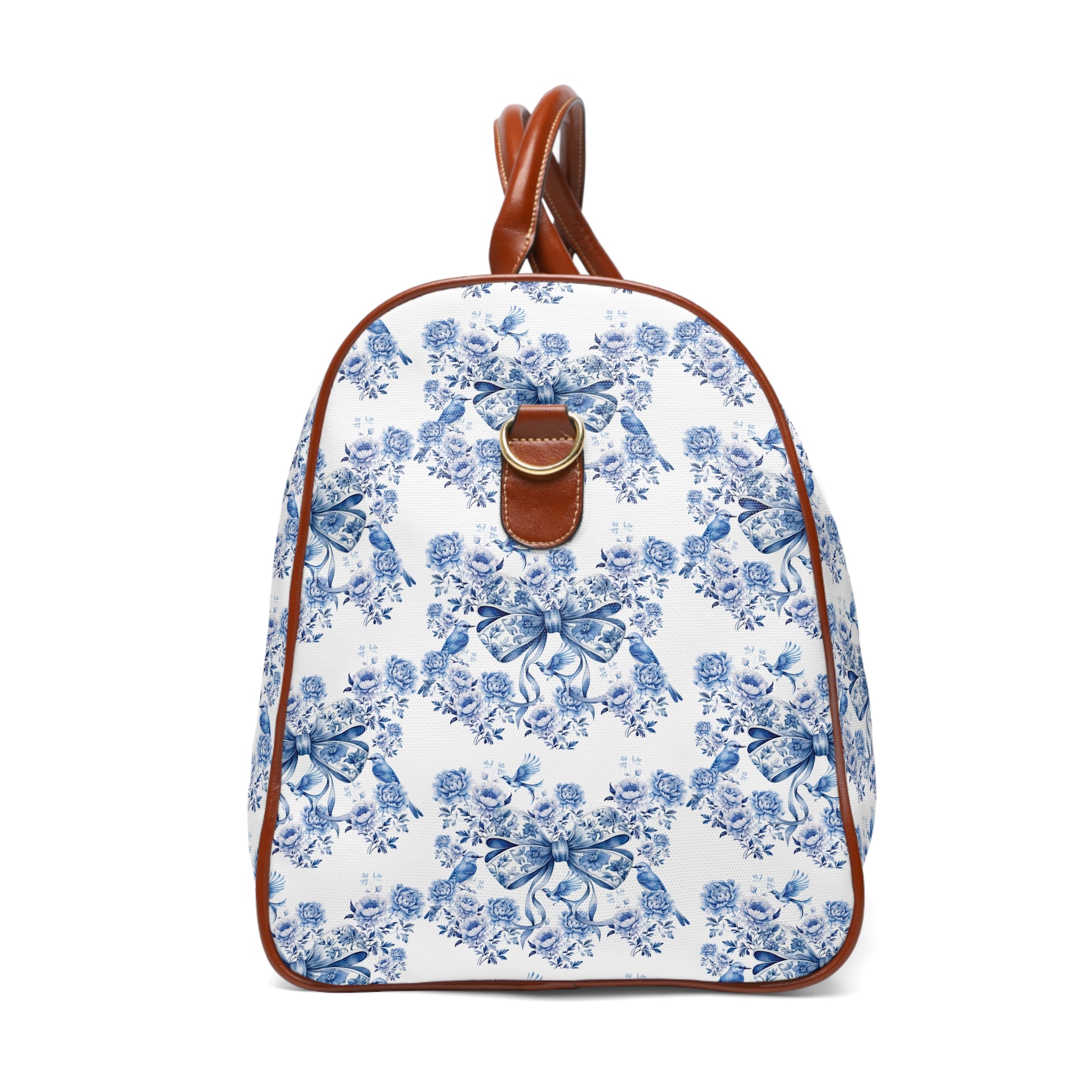 Weekender Bag, Chinoiserie Blue White Travel Bag with Coquette Bows, Lightweight & Spacious, Waterproof Travel Tote for Travelers Overnight Bag for Luxurious and Chic Travel