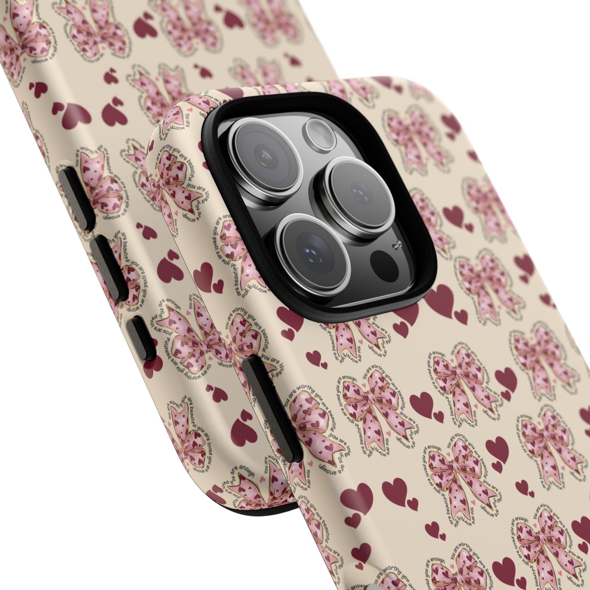 Charming Hearts & Pink Bows Phone Case Stylish & Durable Protection for Your Device | Scratch-Resistant, Slim Fit, and Lightweight Design for Everyday Use for iPhone & Android | Fresh Nature-Inspired Design!