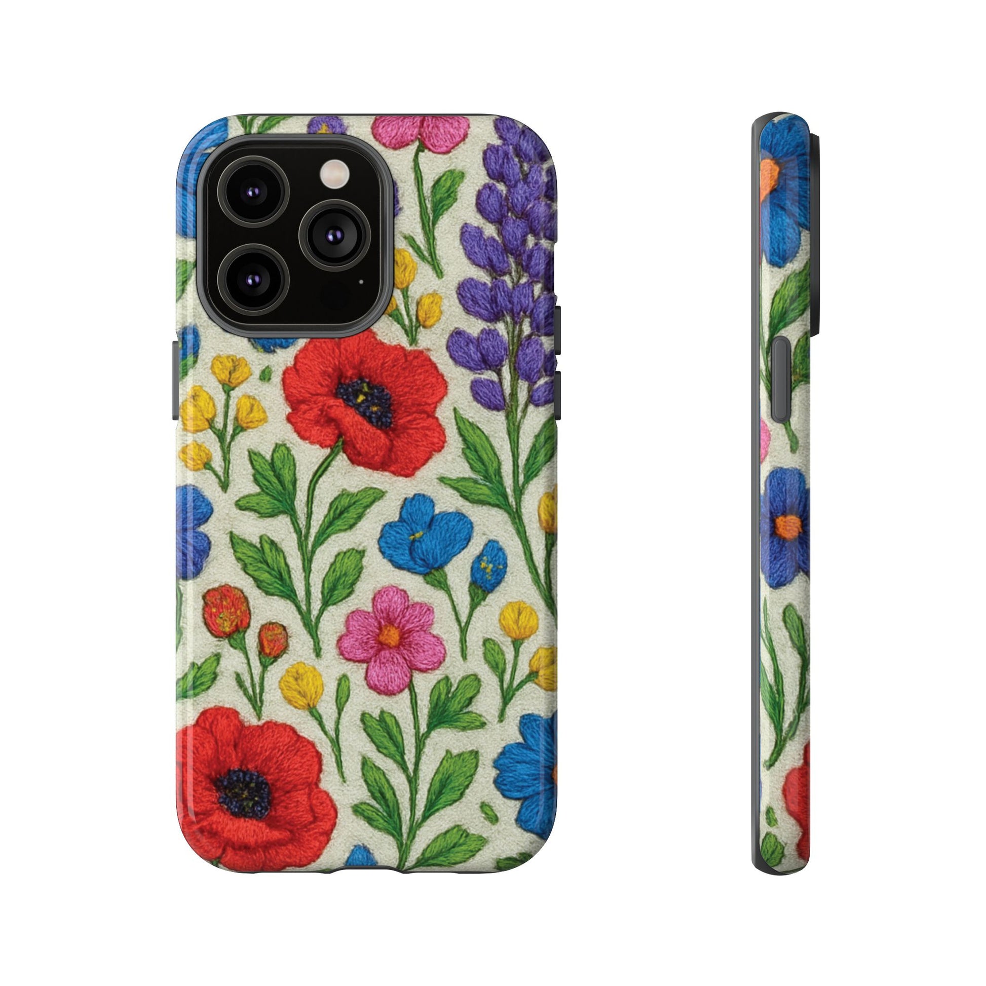 Bright 3D Illusion Wildflower Phone Case Cute Floral Design in Red, Pink, Blue – Aesthetic Protective Case for iPhone and  Android