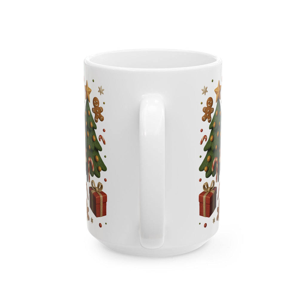 Santa & Tree Christmas Mug 11oz & 15oz Holiday Cup with Gingerbread, Candy Canes, Gifts – Perfect for Cocoa, Coffee, or Winter Mornings