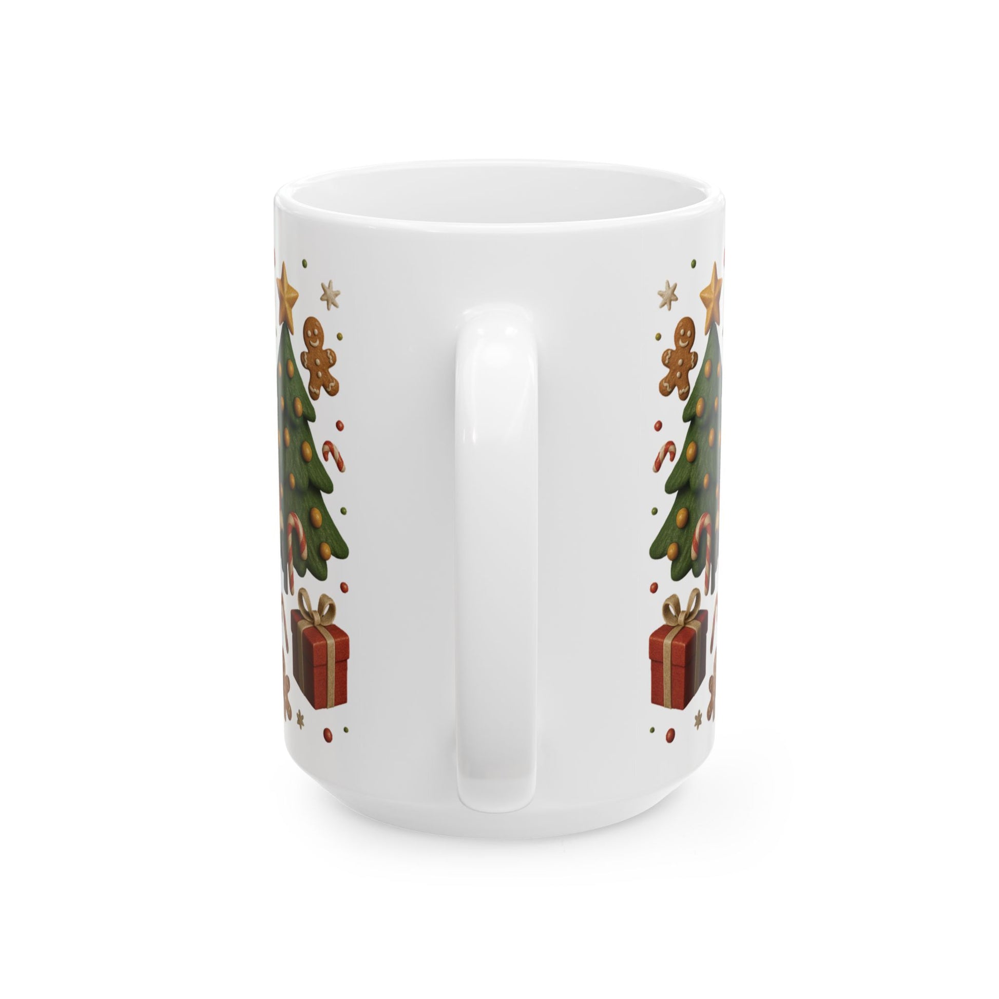 Santa & Tree Christmas Mug 11oz & 15oz Holiday Cup with Gingerbread, Candy Canes, Gifts – Perfect for Cocoa, Coffee, or Winter Mornings