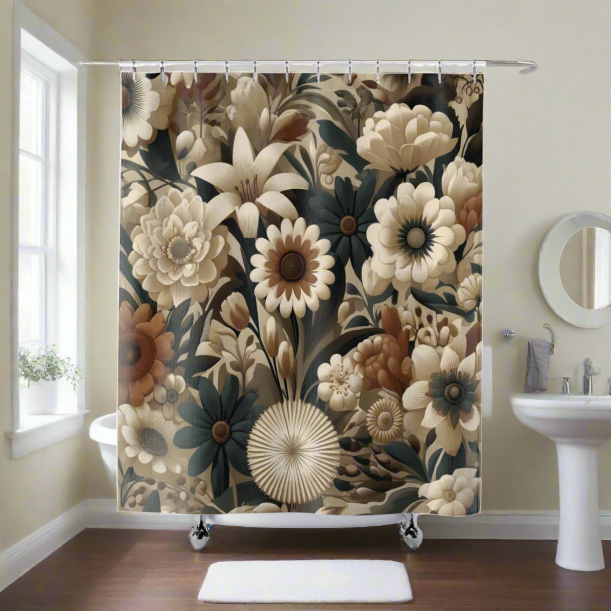 New House Mid-century Modern Floral Art Elegant Shower Curtain 71x74 Inches Sophisticated Bathroom Housewarming Gift New Bathroom Wedding Gift for Mom Bridal Shower Gift Newlywed