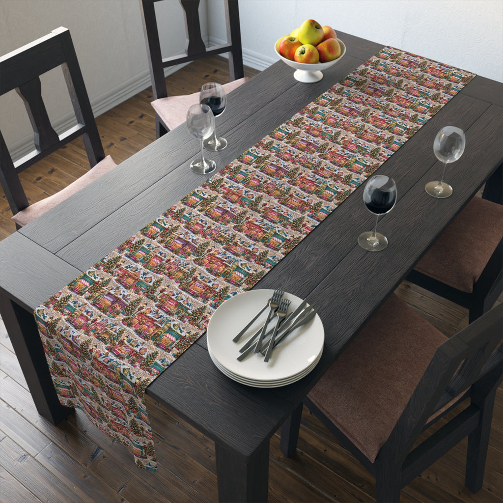 Vintage Christmas Village Table Runner Holiday Perfect Runner Village Scene Cottage