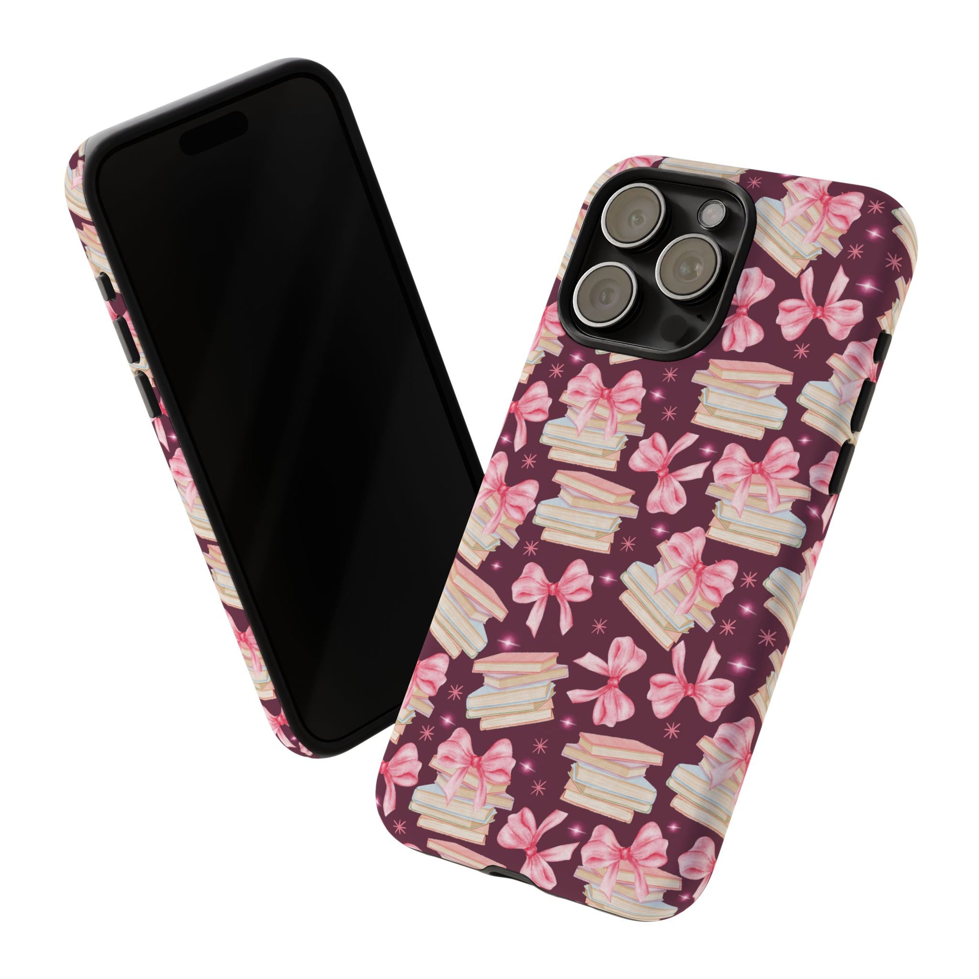 Coquette Pink Bows & Books Phone Case for iPhone 17 and Samsung, Pixel | Stylish Protective Cover Gift for Her Perfect for Floral Lover