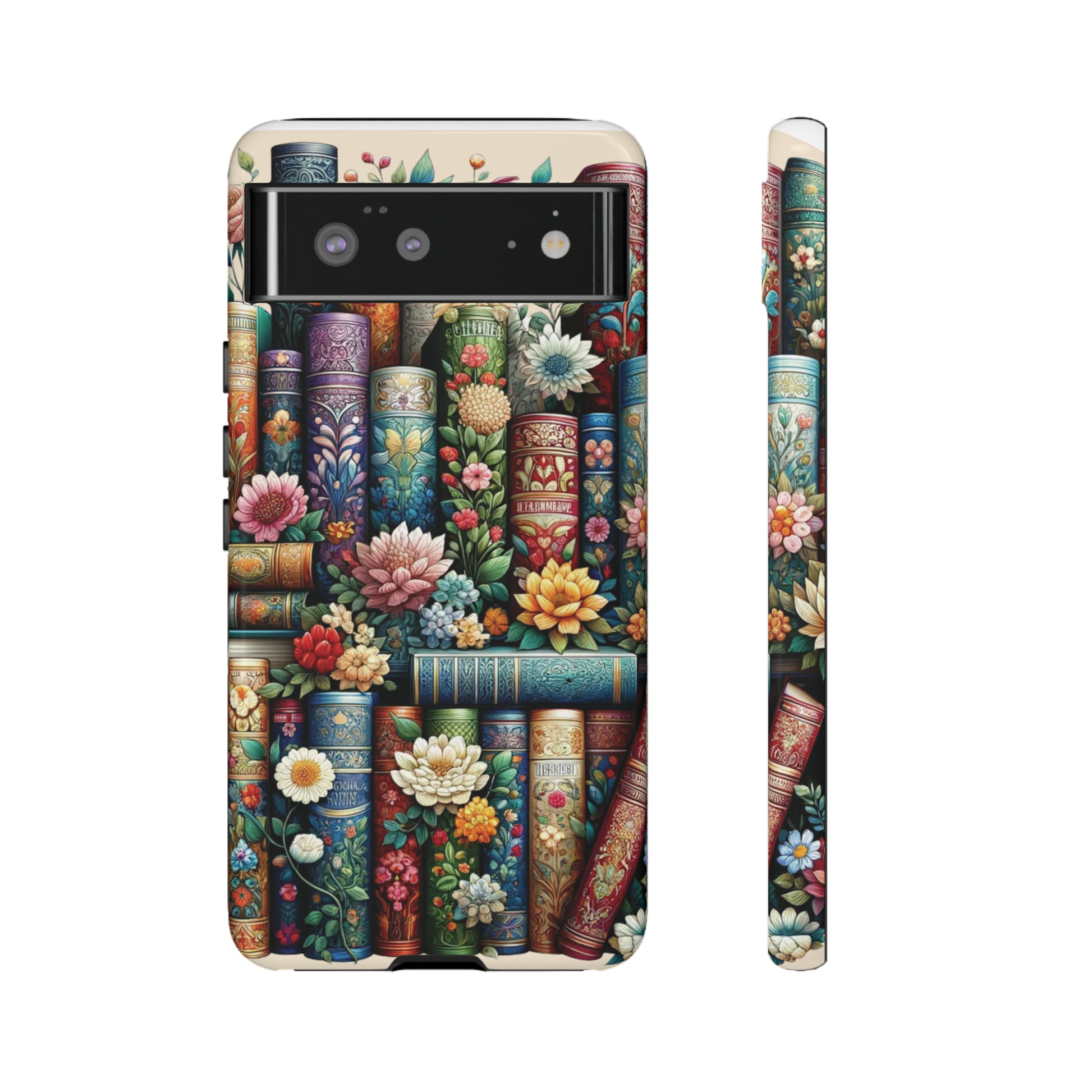 Books and Floral Boho Luxury Phone Tough Case Floral Elegant Durable Stylish for Modern Devices iPhone 15, Samsung iPhone Samsung Accessory Gift for Her.