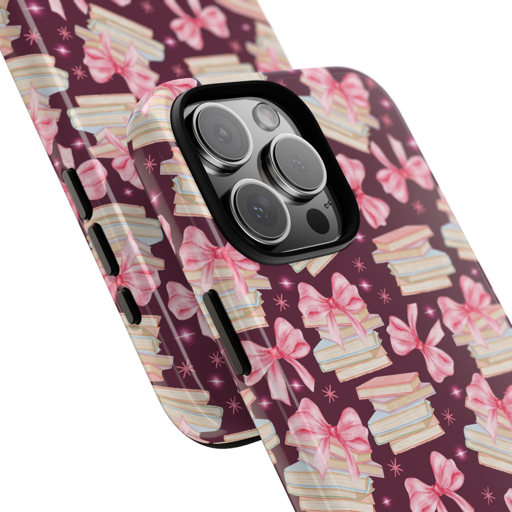 Coquette Pink Bows & Books Phone Case for iPhone 17 and Samsung, Pixel | Stylish Protective Cover Gift for Her Perfect for Floral Lover