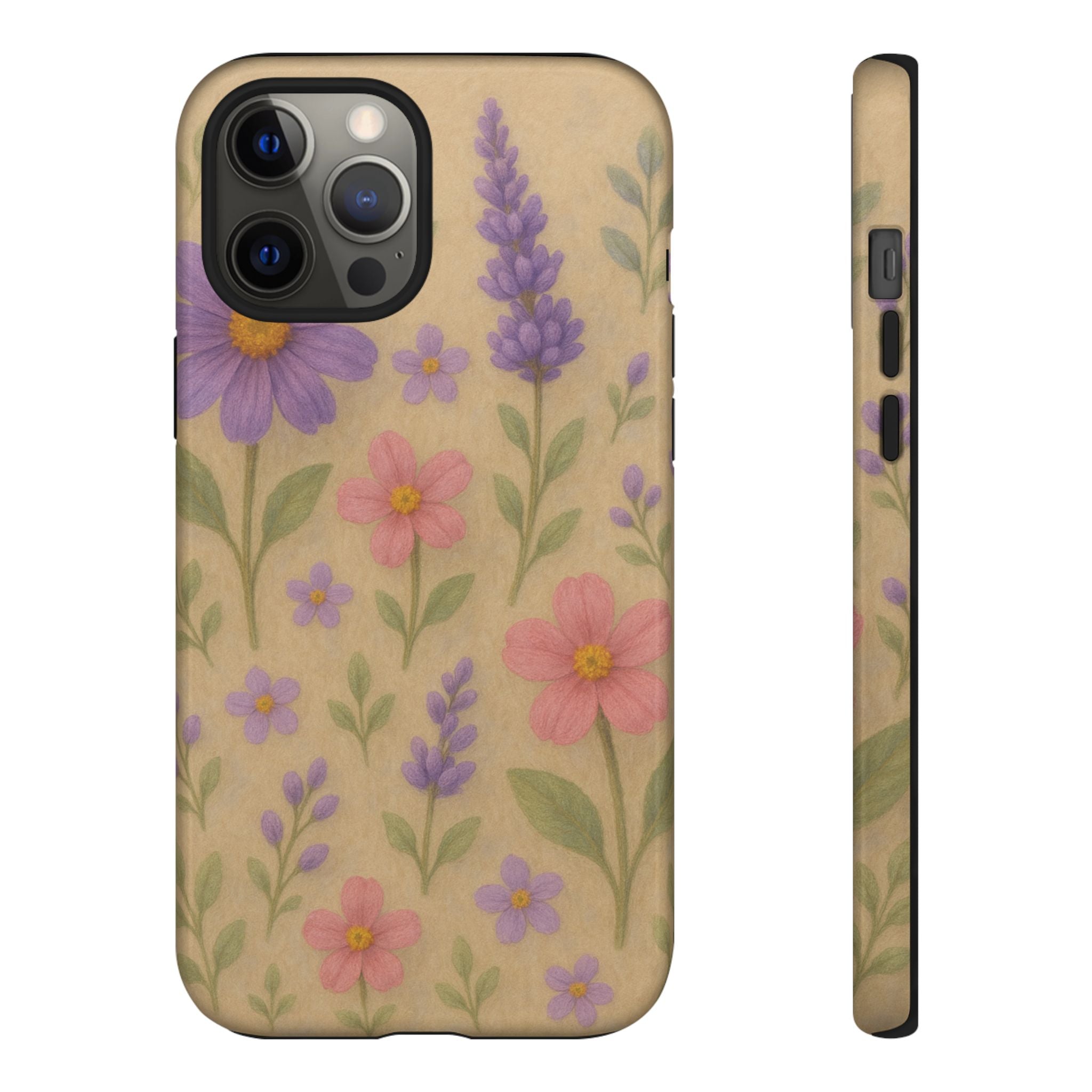 3D Illusion Wildflower Phone Case Cute Pastel Floral Design in Lavender, Pink, Mint Green – Aesthetic Protective Case for iPhone and  Android