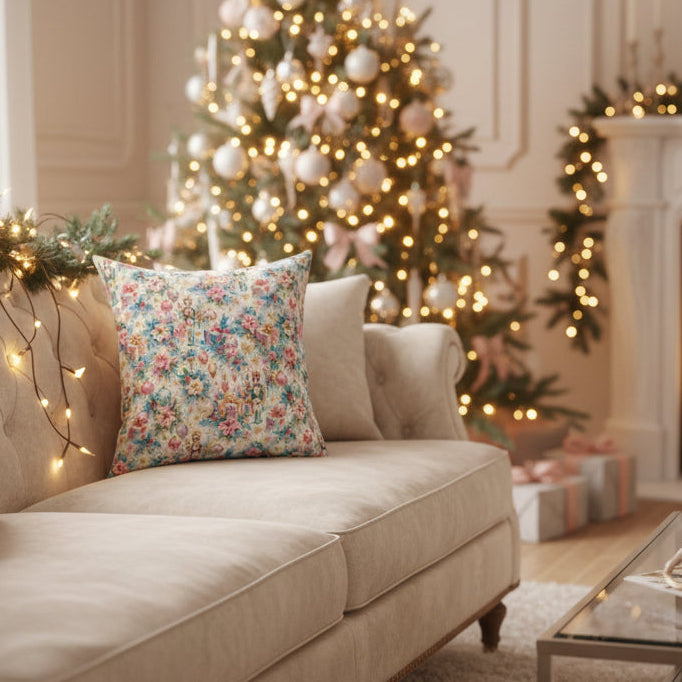 Luxury Nutcracker Christmas Throw Pillow | Pastel Pink Blue Holiday Decor Cushion | Elegant Winter Home Decor Gift | Christmas Accent Pillow