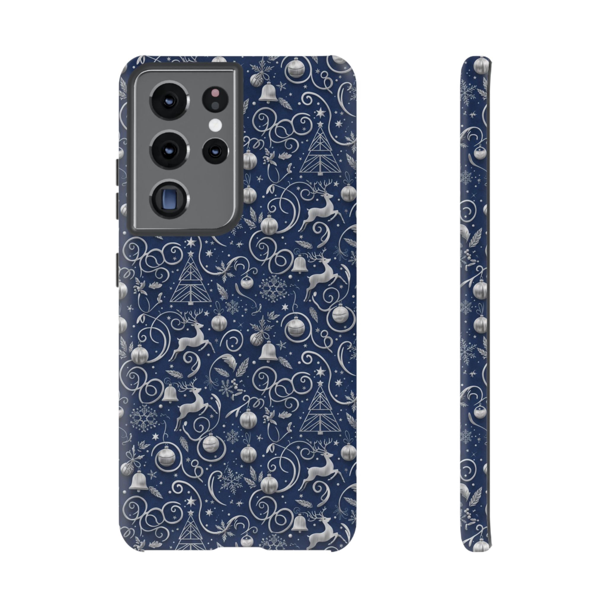 Blue & Silver Christmas Phone Case – Holiday Sparkle Design for iPhone 17, All iPhones & Galaxy | MRSBYVALLE Gift for Her