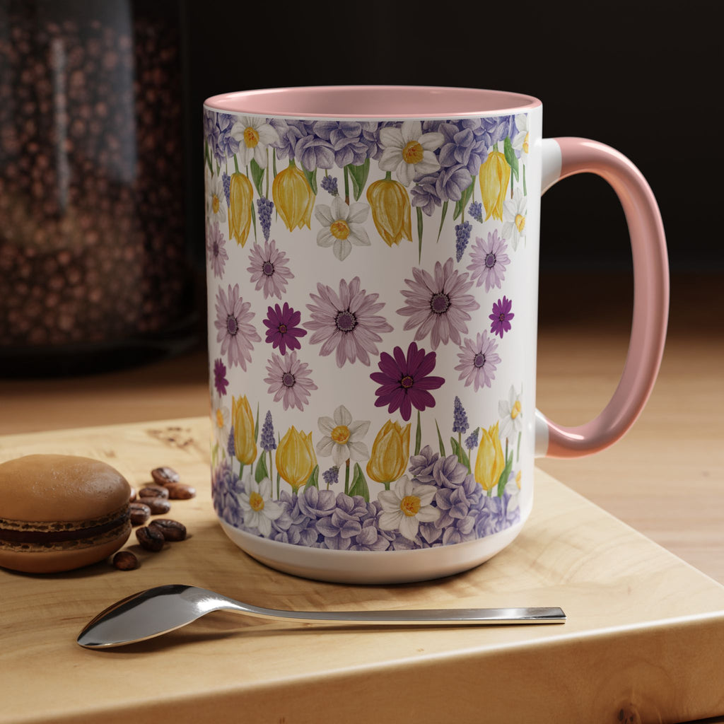 Botanical Floral Mug  Lavender & Yellow Flowers, Ceramic 11oz & 15oz Cup, Ideal Gift for Coffee Lovers, Mother's Day, or Cozy Spring Mornings