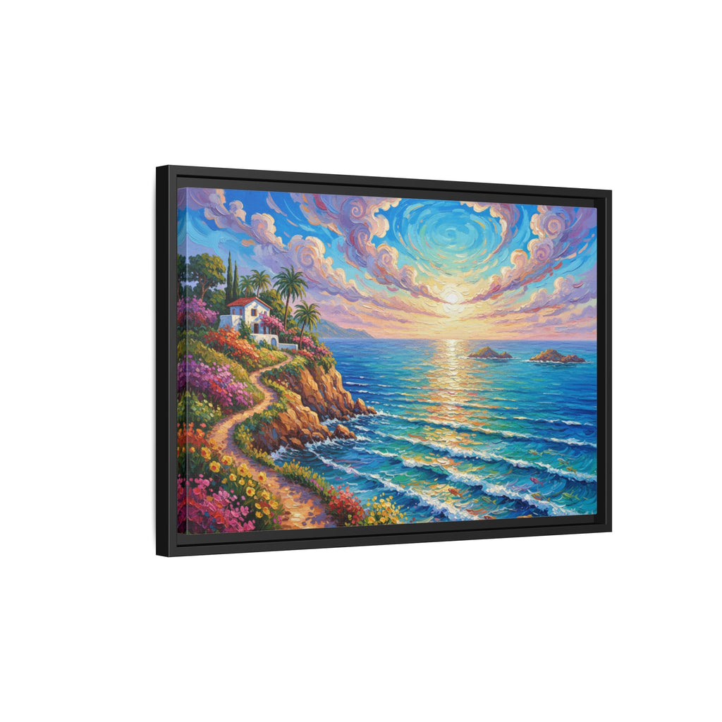 Toile imprimée florale océanique | Décoration murale colorée et lumineuse de paysage marin, œuvre d'art de bureau encadrée et mate