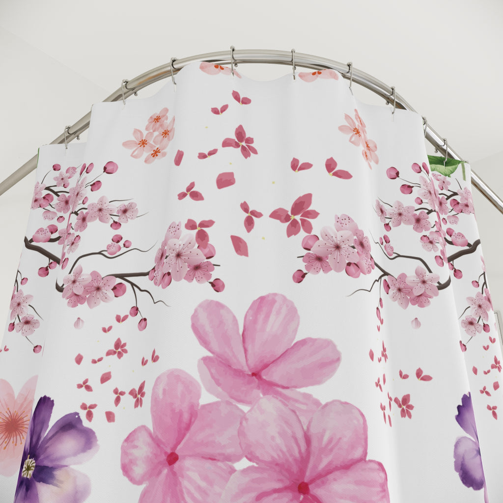 Pink and Purple with Cherry Blossoms Shower Curtain Stylish Bathroom Decor, Perfect for a Fresh, Elegant Look and Durable for a Fresh, Stylish LookWedding Gift for Mom Bridal Shower Gift Newlywed