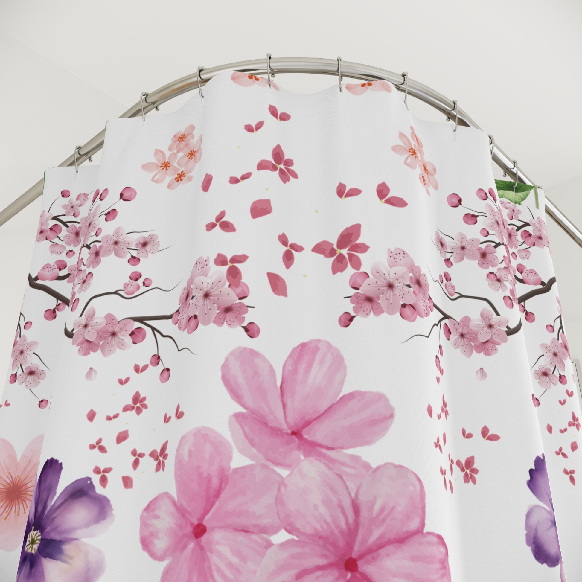 Pink and Purple with Cherry Blossoms Shower Curtain Stylish Bathroom Decor, Perfect for a Fresh, Elegant Look and Durable for a Fresh, Stylish LookWedding Gift for Mom Bridal Shower Gift Newlywed