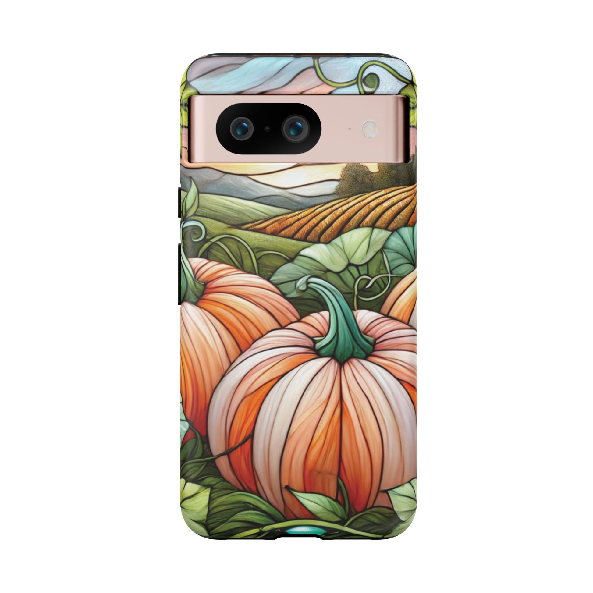 Pumpkins Phone Case Fall Faux Stained-Glass Thanksgiving Cover Pumpkin Lovers Gift for Galaxy S 24 23 22 21 Pixel 5 6 7 8 iPhone 17 , 16 15 14 13 12 Samsung iPhone Samsung Gift for Her