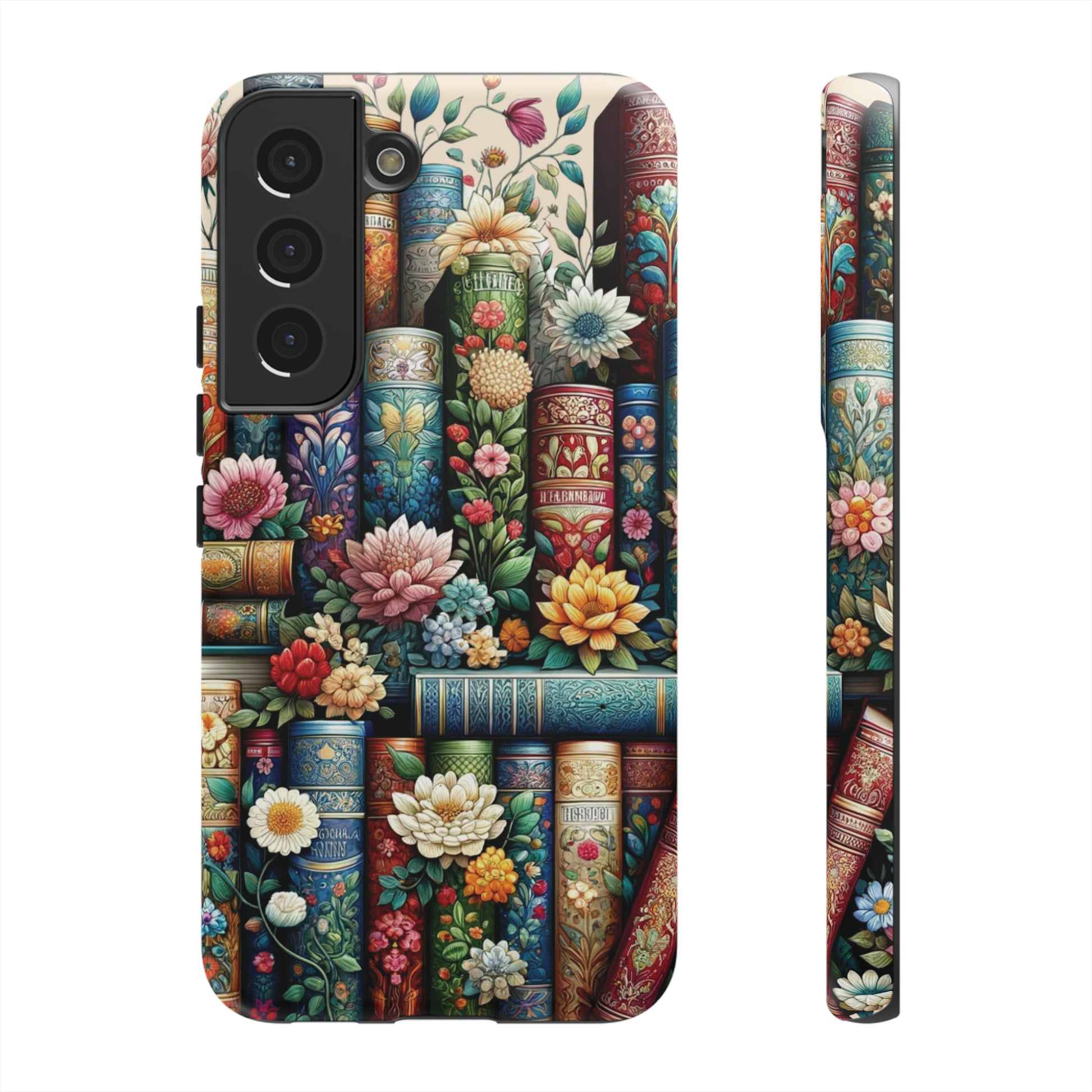 Books and Floral Boho Luxury Phone Tough Case Floral Elegant Durable Stylish for Modern Devices iPhone 15, Samsung iPhone Samsung Accessory Gift for Her.