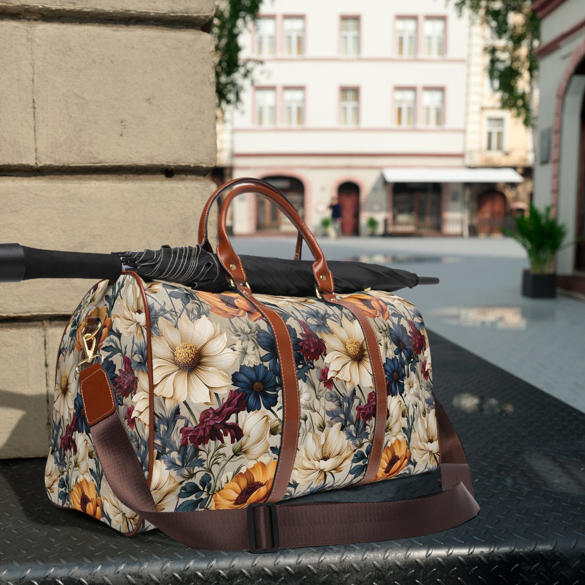 Stylish Waterproof Travel Bag Winter Floral in Navy, Amethyst, White Durable Versatile for Travel, Gym, and Everyday Adventures | Shop the Perfect All-Season Bag Perfect for Adventurers - MRSBYVALLE