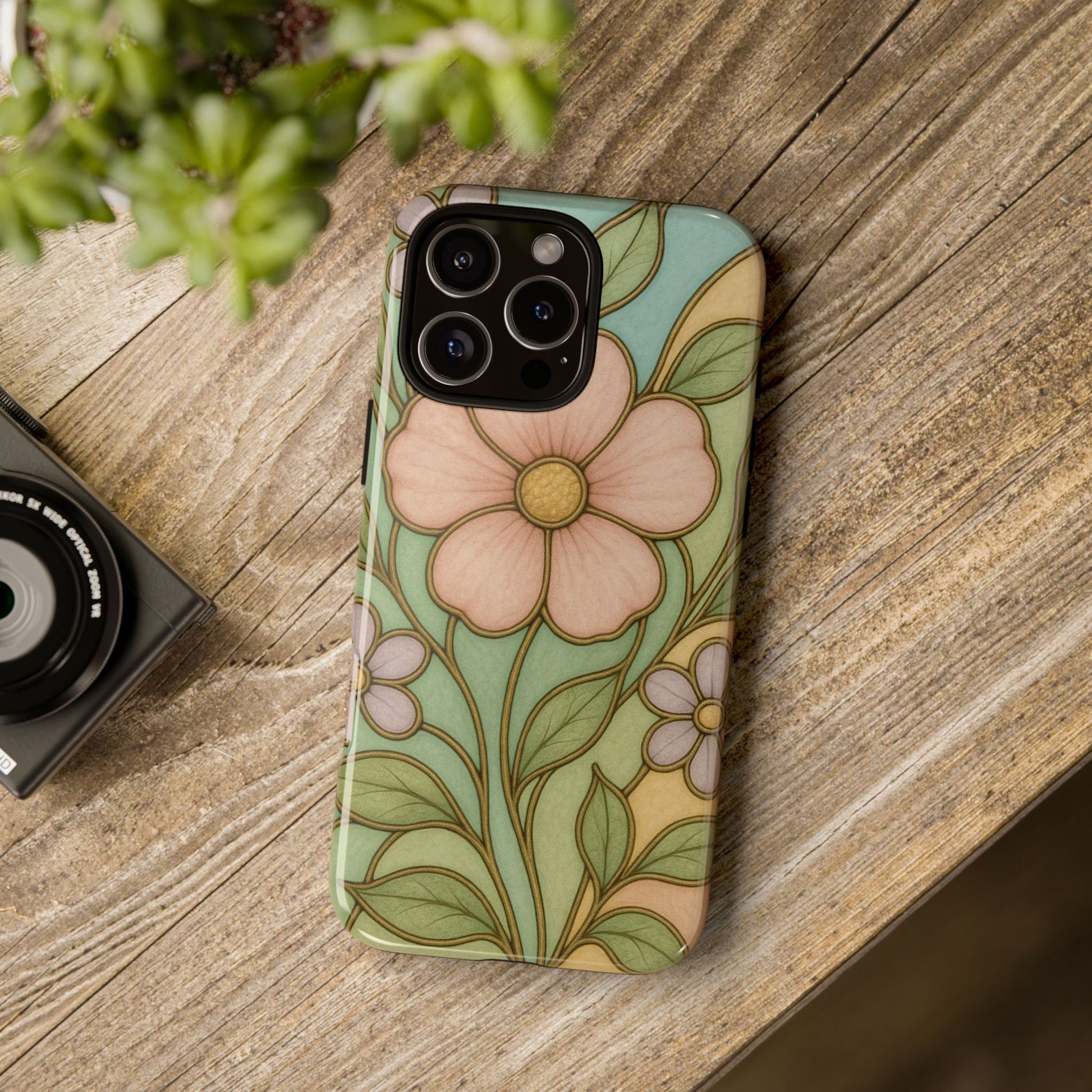 Pastel Pink, Yellow Stain Glass Illusion Floral Phone Case  Romantic Cottagecore Aesthetic, Soft Botanical Design, Protective Gift for Her, Fits iPhone & Samsung Models