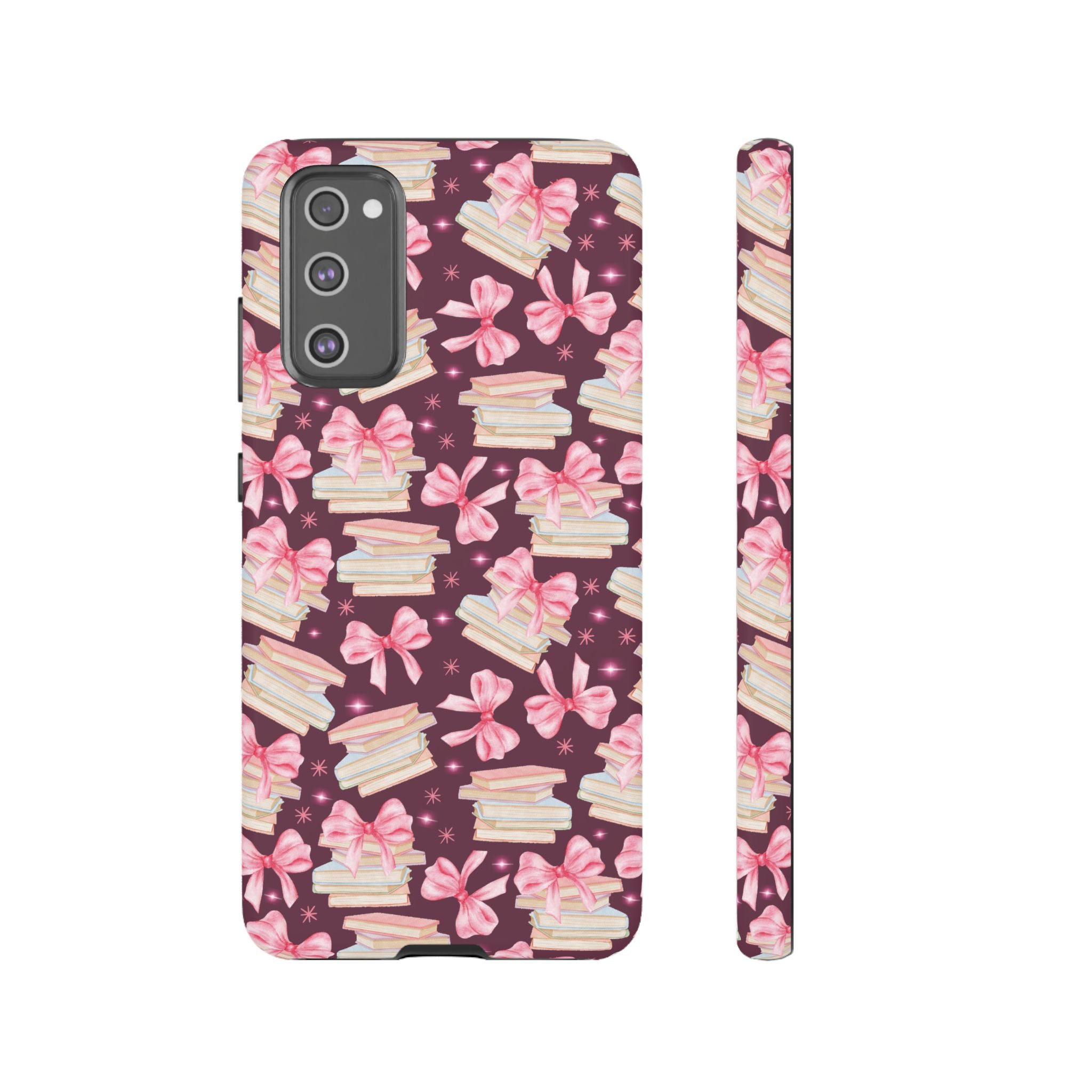 Coquette Pink Bows & Books Phone Case for iPhone 17 and Samsung, Pixel | Stylish Protective Cover Gift for Her Perfect for Floral Lover