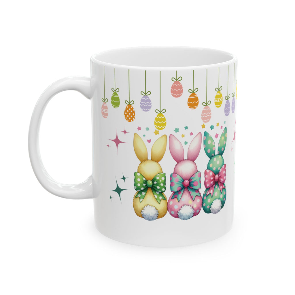 Cute Bunny Bows Mug Adorable Easter Rabbit Design, Available in 11oz & 15oz, Spring Coffee Cup, Bunny Lover Gift, Fun and Cheerful Hot Beverage Mug