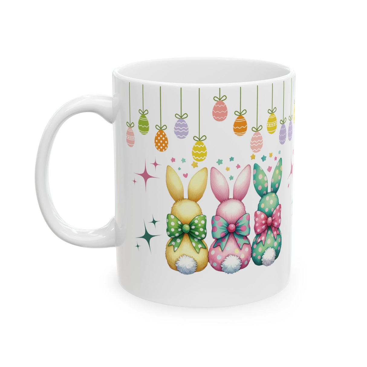 Cute Bunny Bows Mug Adorable Easter Rabbit Design, Available in 11oz & 15oz, Spring Coffee Cup, Bunny Lover Gift, Fun and Cheerful Hot Beverage Mug
