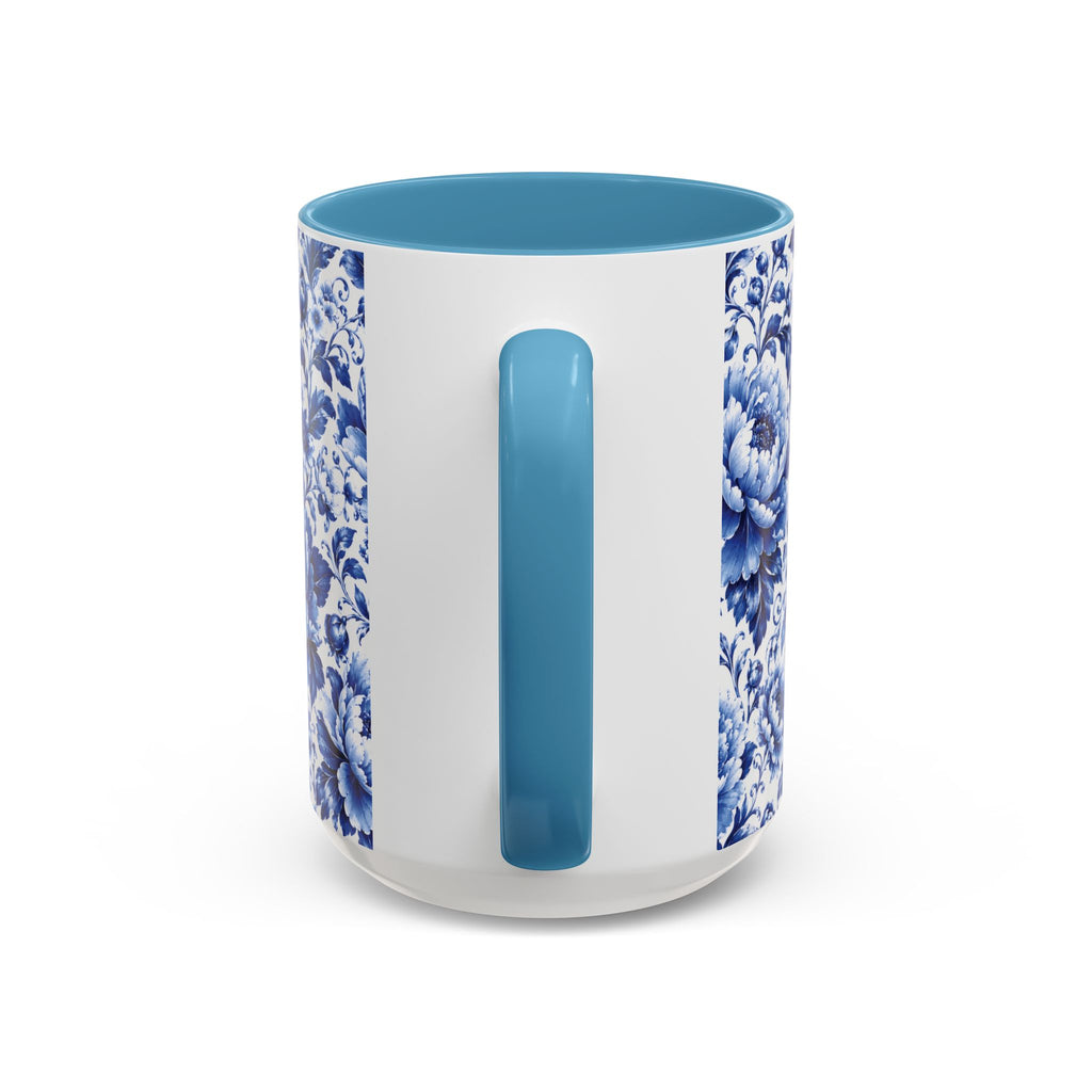 Blue Floral Ceramic Coffee Mug — Vintage Delft Peony Accent (11oz & 15oz) Blue & White Chinoiserie Tea Mug
