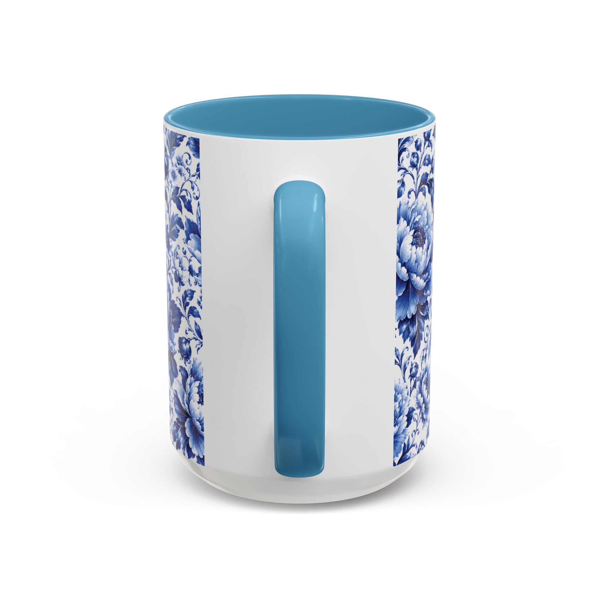Blue Floral Ceramic Coffee Mug — Vintage Delft Peony Accent (11oz & 15oz) Blue & White Chinoiserie Tea Mug