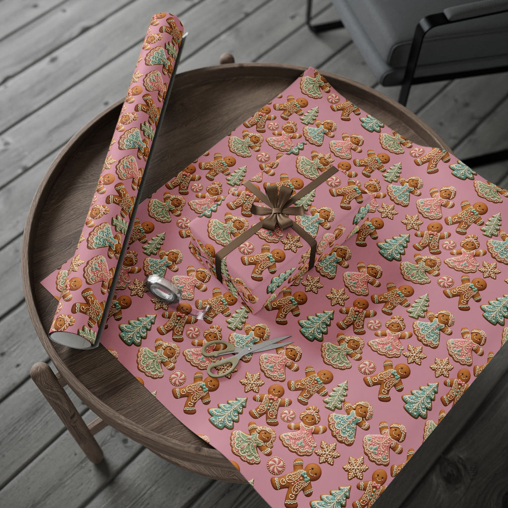 Gingerbread Cookies Pink Wrapping Paper Christmas