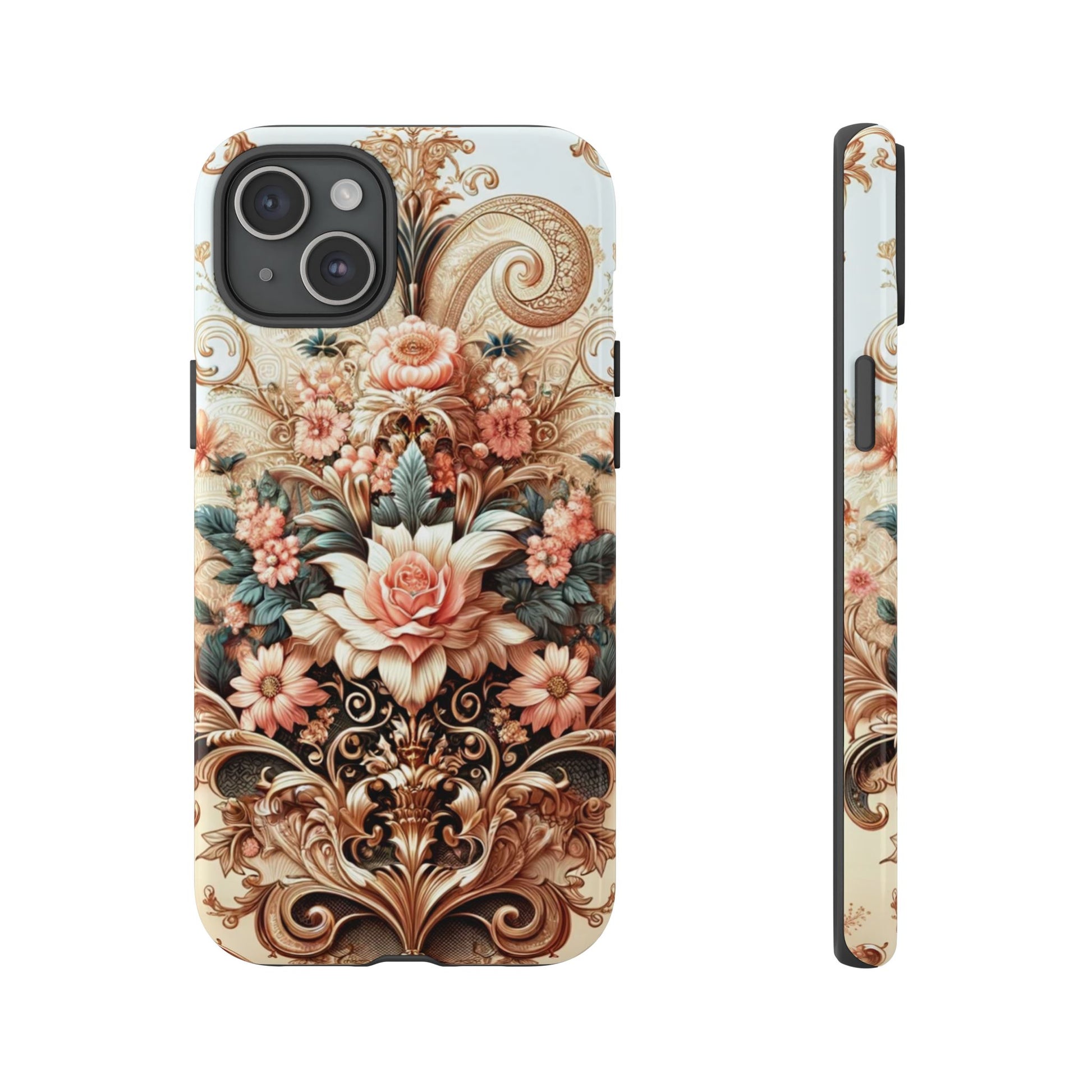 Gold Design Luxury Phone Tough Case Floral Elegant Durable Stylish for Modern Devices iPhone 17, 16, 15, Samsung iPhone Samsung Accessory Gift for Her