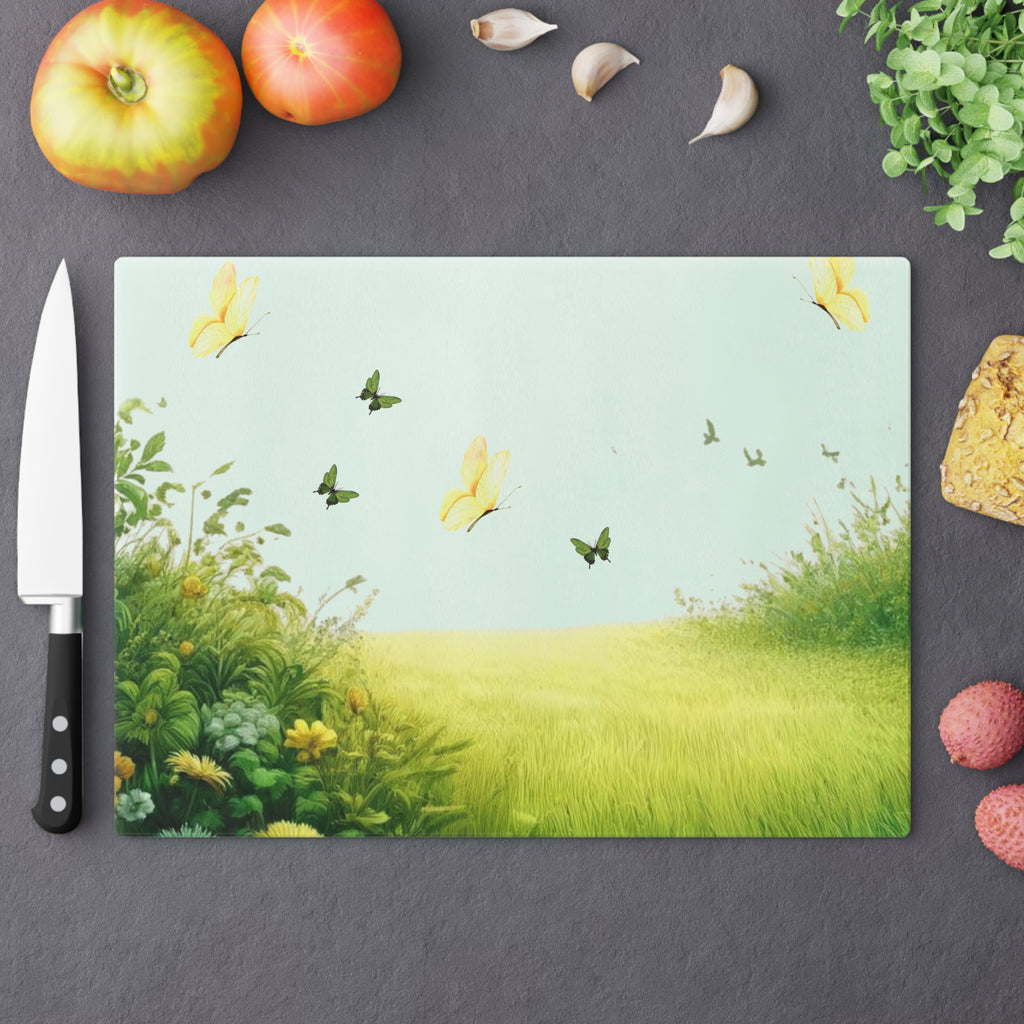 Butterflies Cutting Board Floral Tempered Glass Cutting Board Durable Kitchen Decor with Elegant Flower Design, Housewarming, New House Gift - MRSBYVALLE
