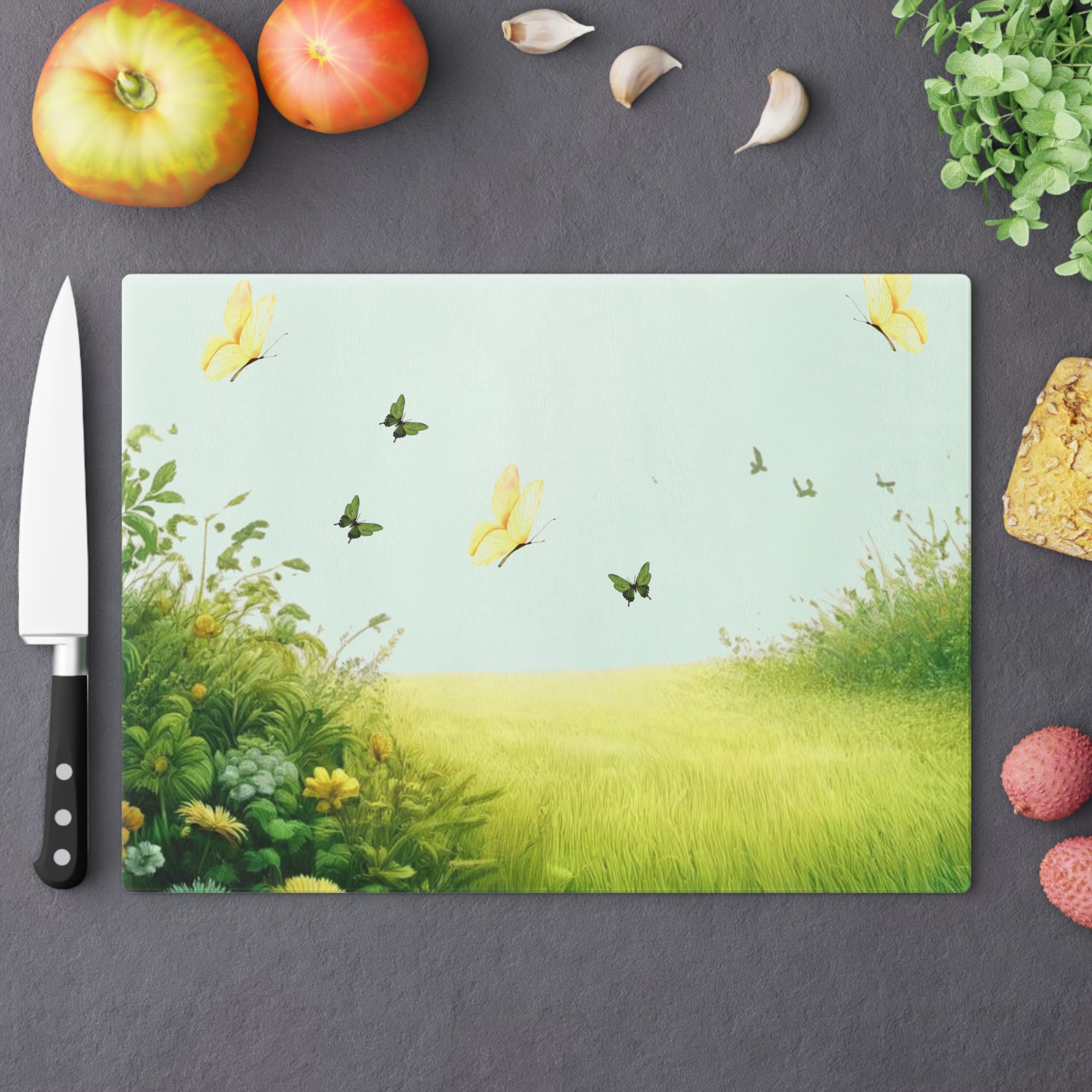 Butterflies Cutting Board Floral Tempered Glass Cutting Board Durable Kitchen Decor with Elegant Flower Design, Housewarming, New House Gift - MRSBYVALLE