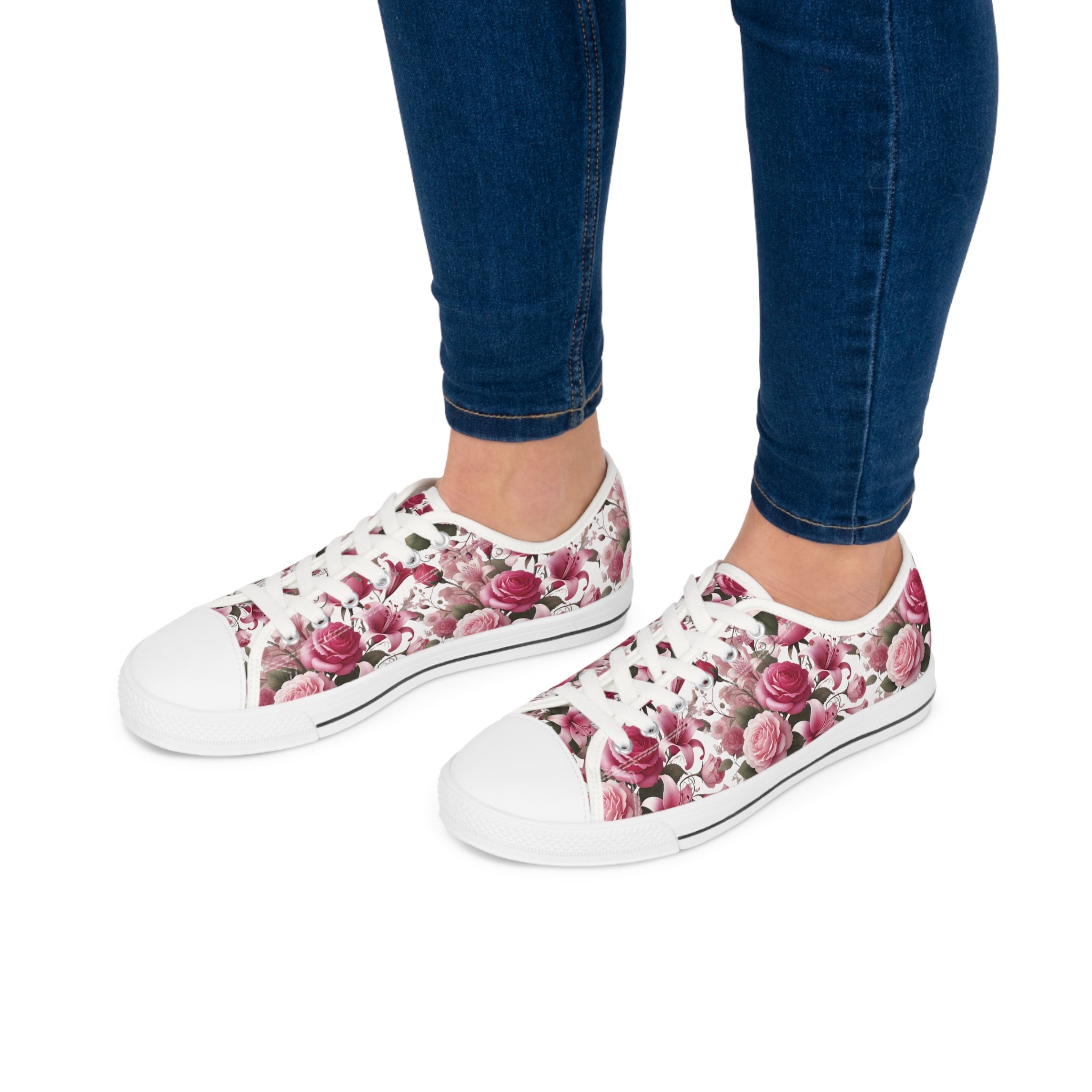 Floral Pink Women's Low Top Sneakers Breathable Polyester Canvas, Lightweight Stylish Floral Pastel Design, Comfortable All-Day Wear, Perfect for Walking and Everyday Activities - MRSBYVALLE