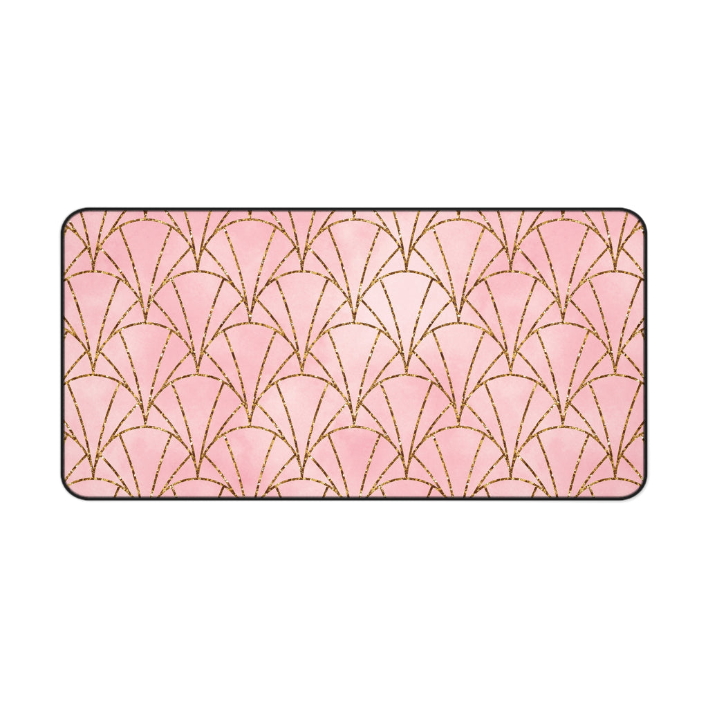 Art Deco Pink & Gold Fan Desk Mat — Glam Desktop Mouse Pad