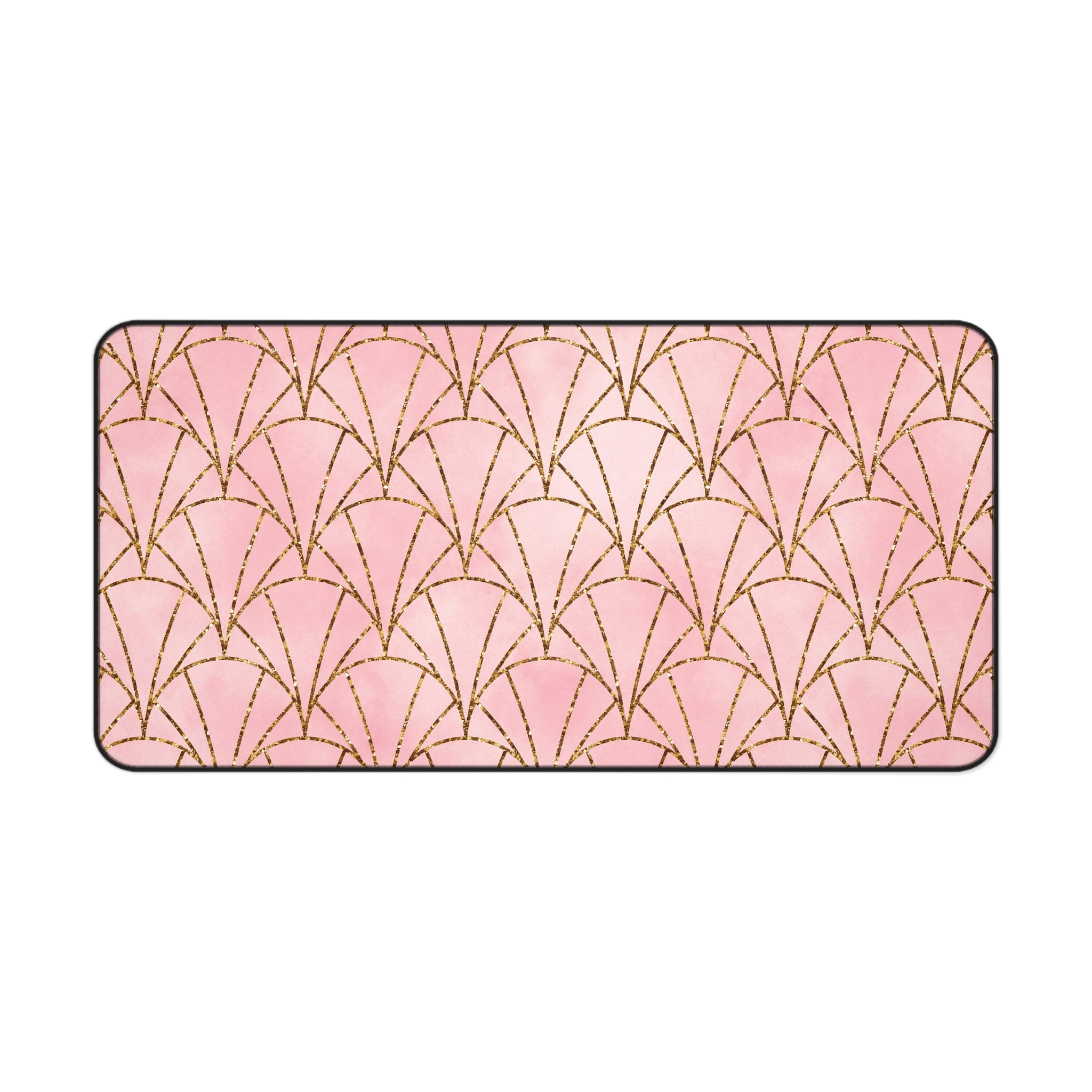 Art Deco Pink & Gold Fan Desk Mat — Glam Desktop Mouse Pad