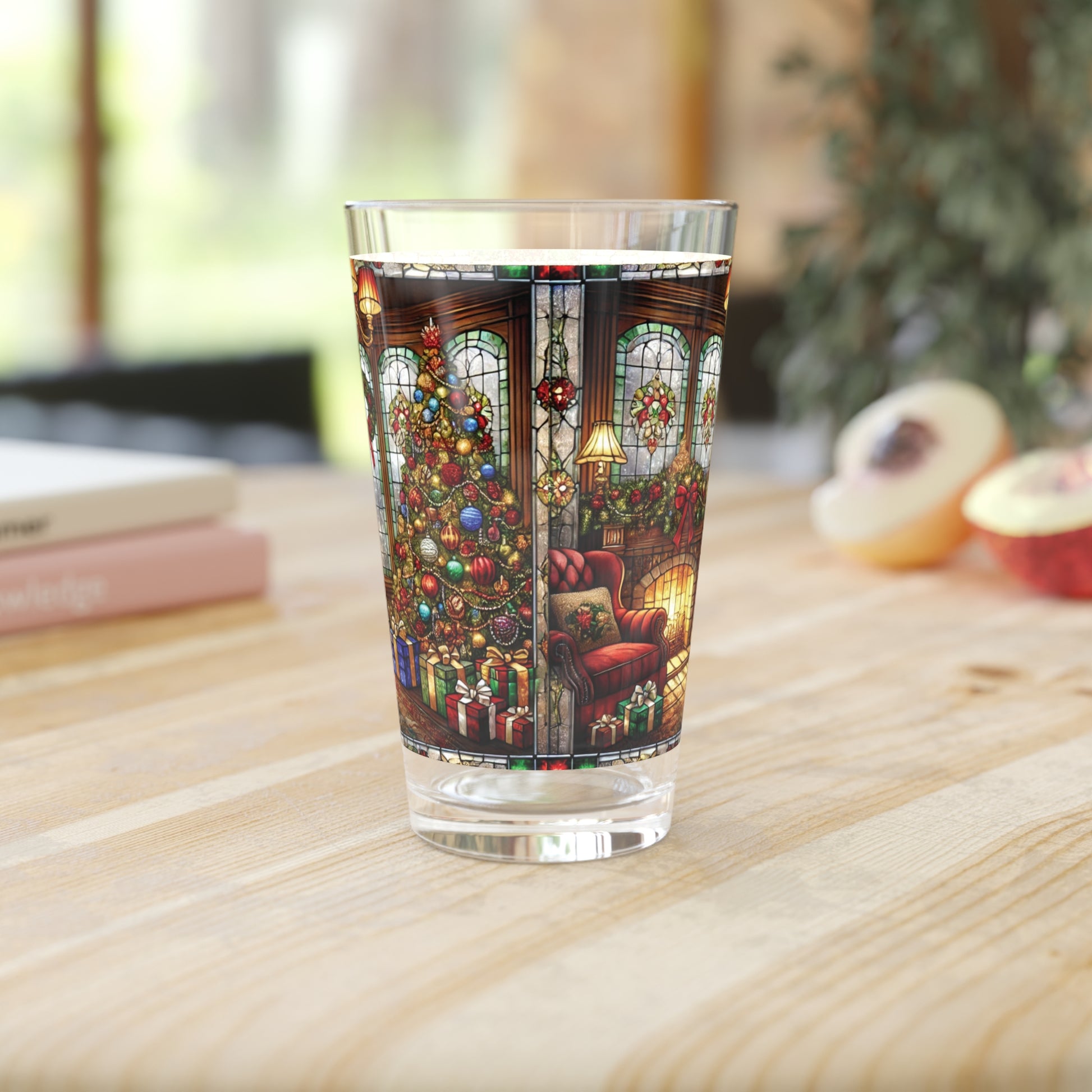 Stained Glass Illusion Christmas 16oz Pint Glass Festive Holiday Drinkware for Celebrations Parties Perfect Gift for Beer Lovers Home Entertaining Perfect for Parties - MRSBYVALLE