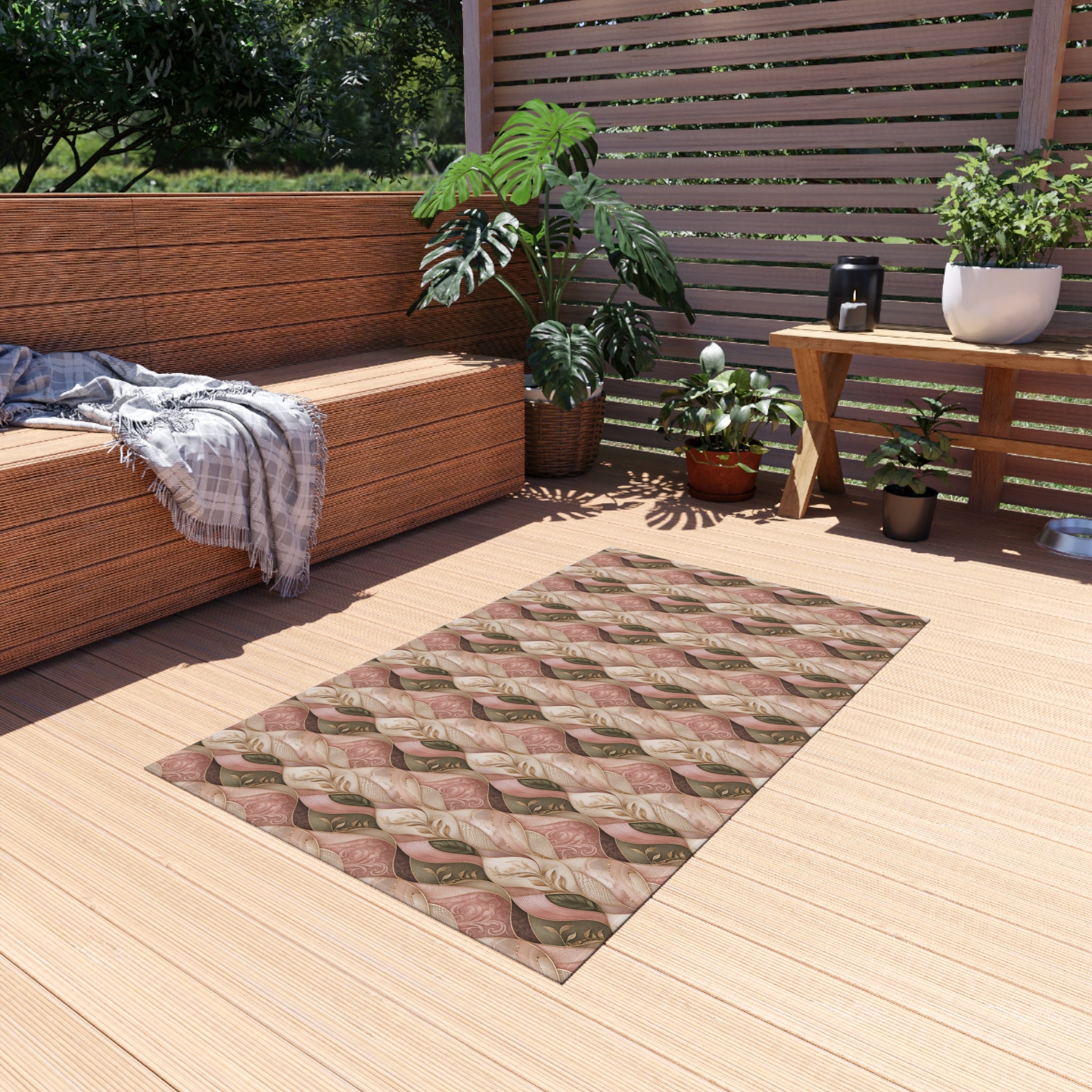 Outdoor Rug — Braided Coral & Sand Pattern Patio Mat