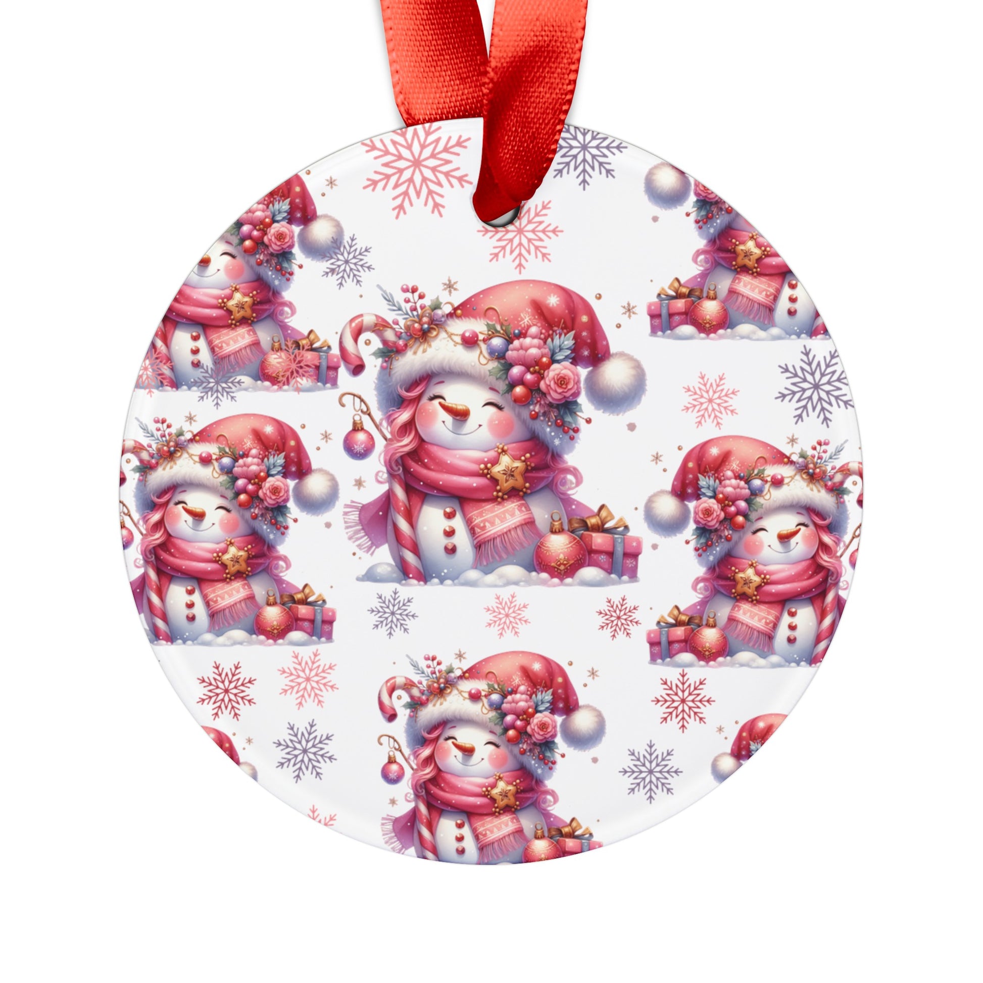 Pink Christmas Snow People Acrylic Ornament with Ribbon Perfect Holiday Decoration and Gift Durable Holiday Keepsake | Charming Winter Design | Ideal for Tree Trimming and Gift Giving - MRSBYVALLE