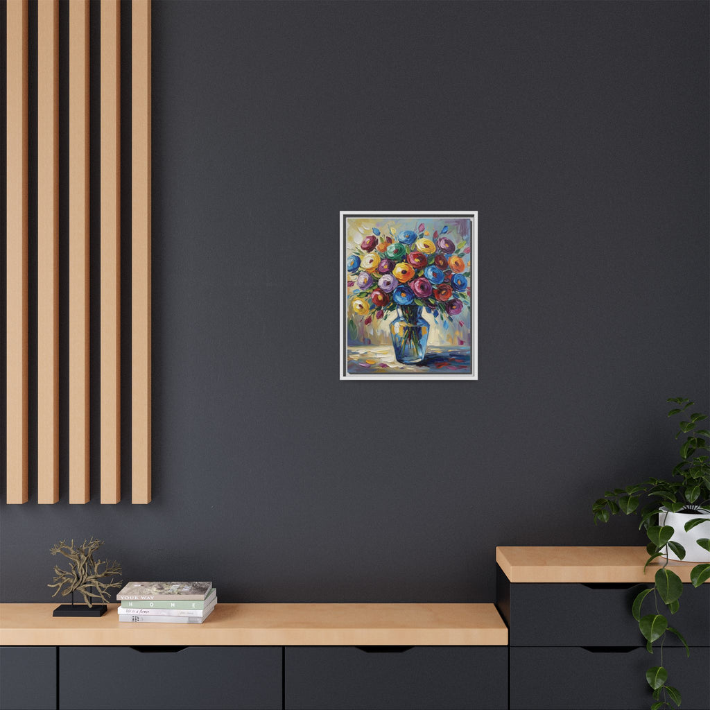 Impression sur toile bouquet floral aquarelle - Tableau mural encadré mat - Illusion de peinture à l'huile vibrante