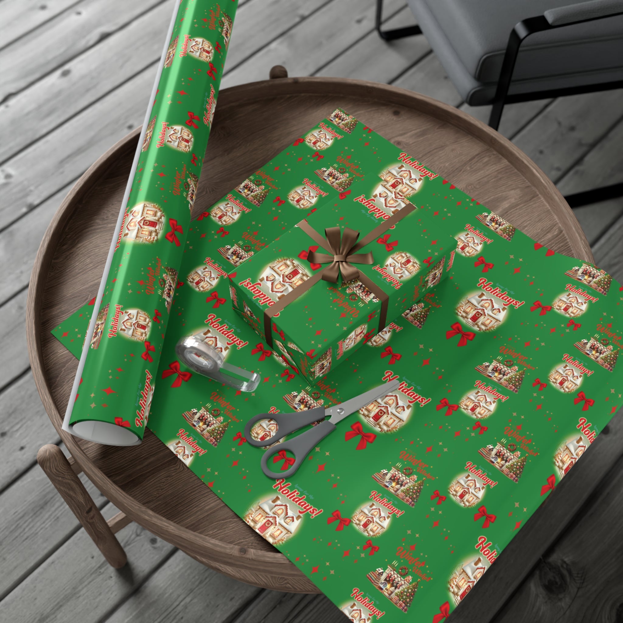 Retro Christmas Scenes Wrapping Paper - Forest Green Holiday Gift Wrap with Vintage Vibes, Perfect for Festive Presents, Nostalgic Holiday Decor, and Gift Wrapping Premium Quality - MRSBYVALLE