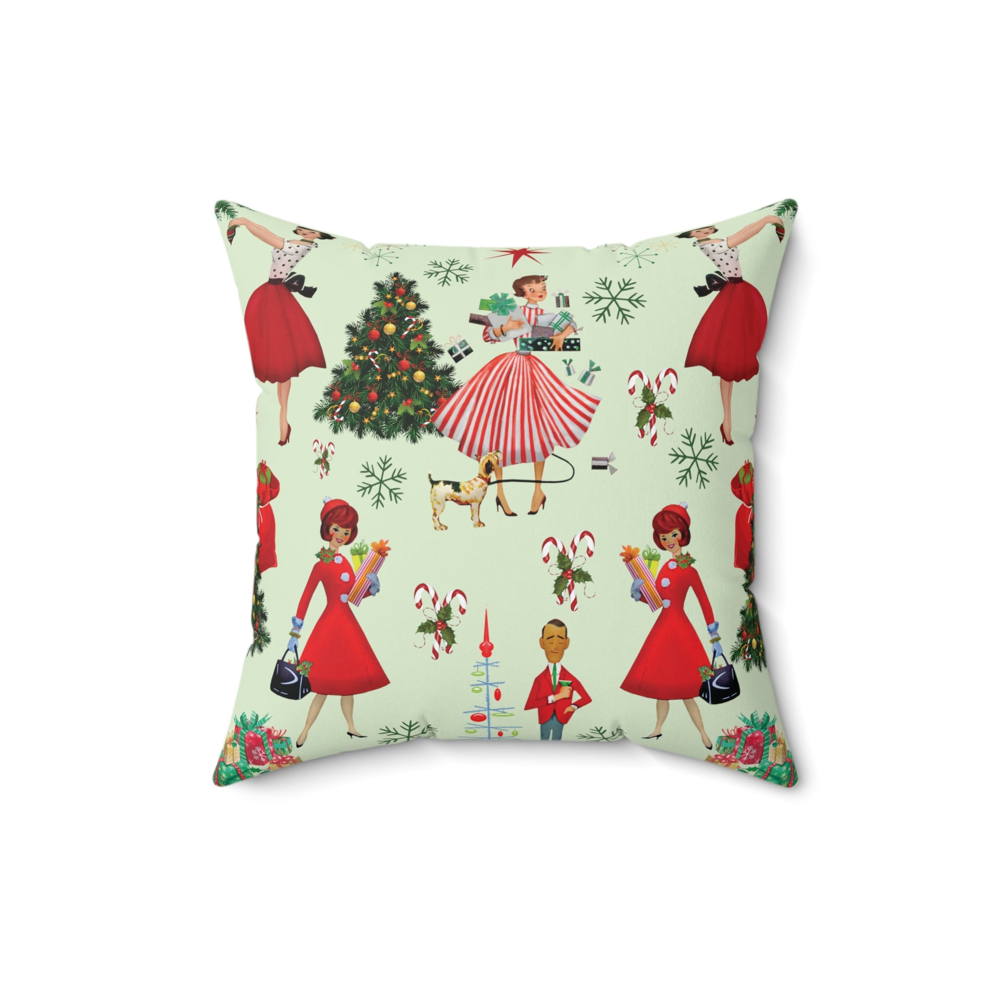 Housewarming Gift 1950s Vintage Decorative Pillow - Retro Christmas Design Square Decorative Pillow  Accent Home Decor | Premium Quality, Soft, and Durable | Perfect for Couch, Bed, or Chair | Elegant Bedrooms Pillow Gift New House, Bridal Shower Gift - MRSBYVALLE