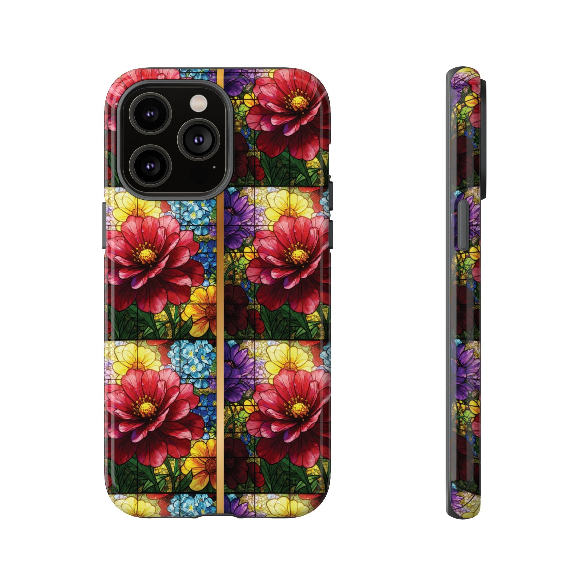 Stained Glass Illusion Floral Phone Case  3D Colorful Flower Design, Protective Christian Gift, Fits iPhone, Samsung, Google Pixel