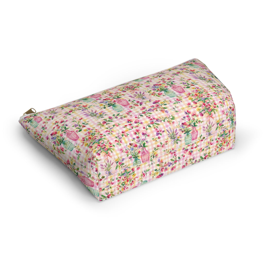 Trousse à accessoires à carreaux floraux turquoise et rose (fond en T) Maquillage, Sac cadeau pour elle