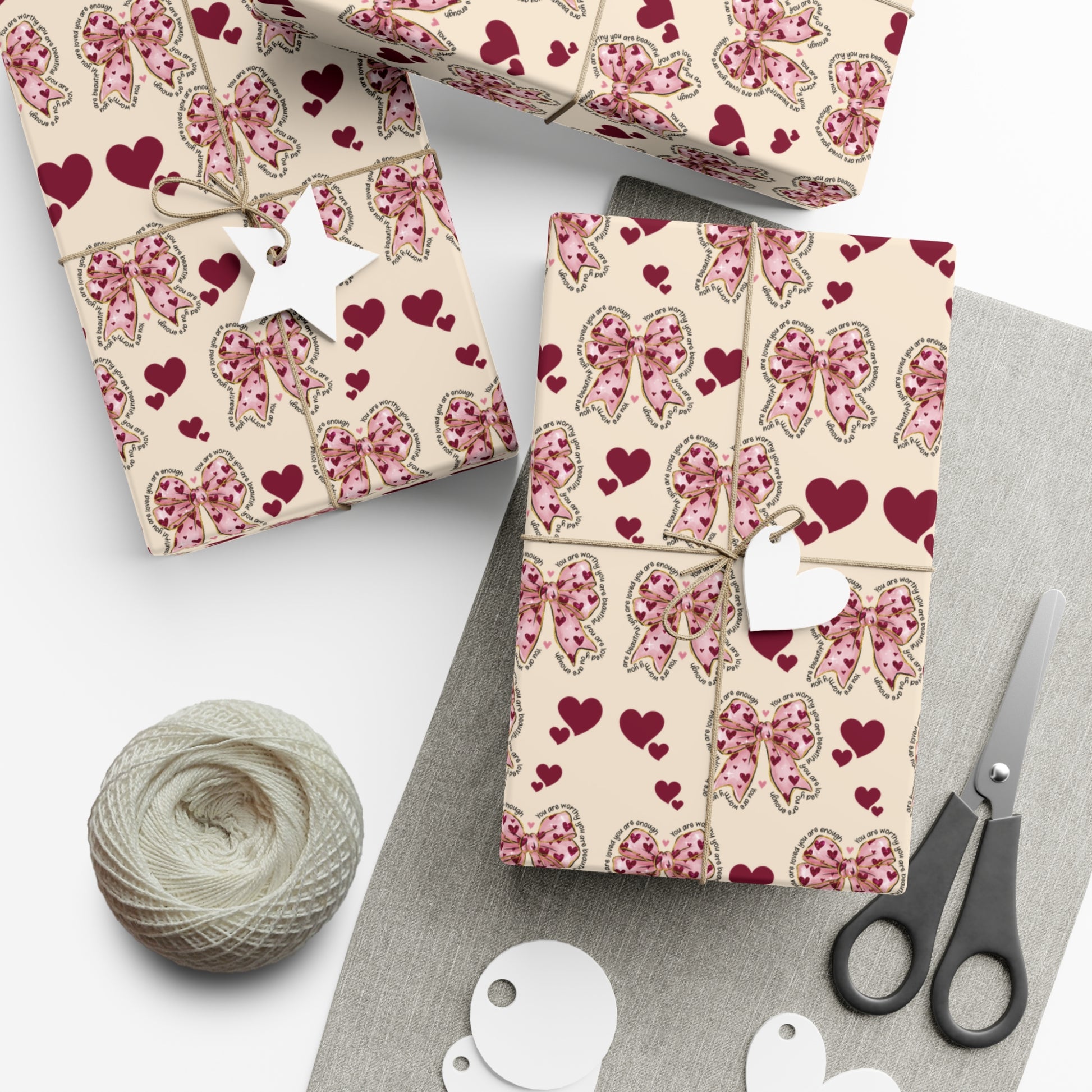 Charming Hearts & Pink Bows Wrapping Paper Elegant Gift Wrap for Any Occasion | Perfect for Birthdays, Anniversaries, and Special Celebrations Gift for Her - MRSBYVALLE