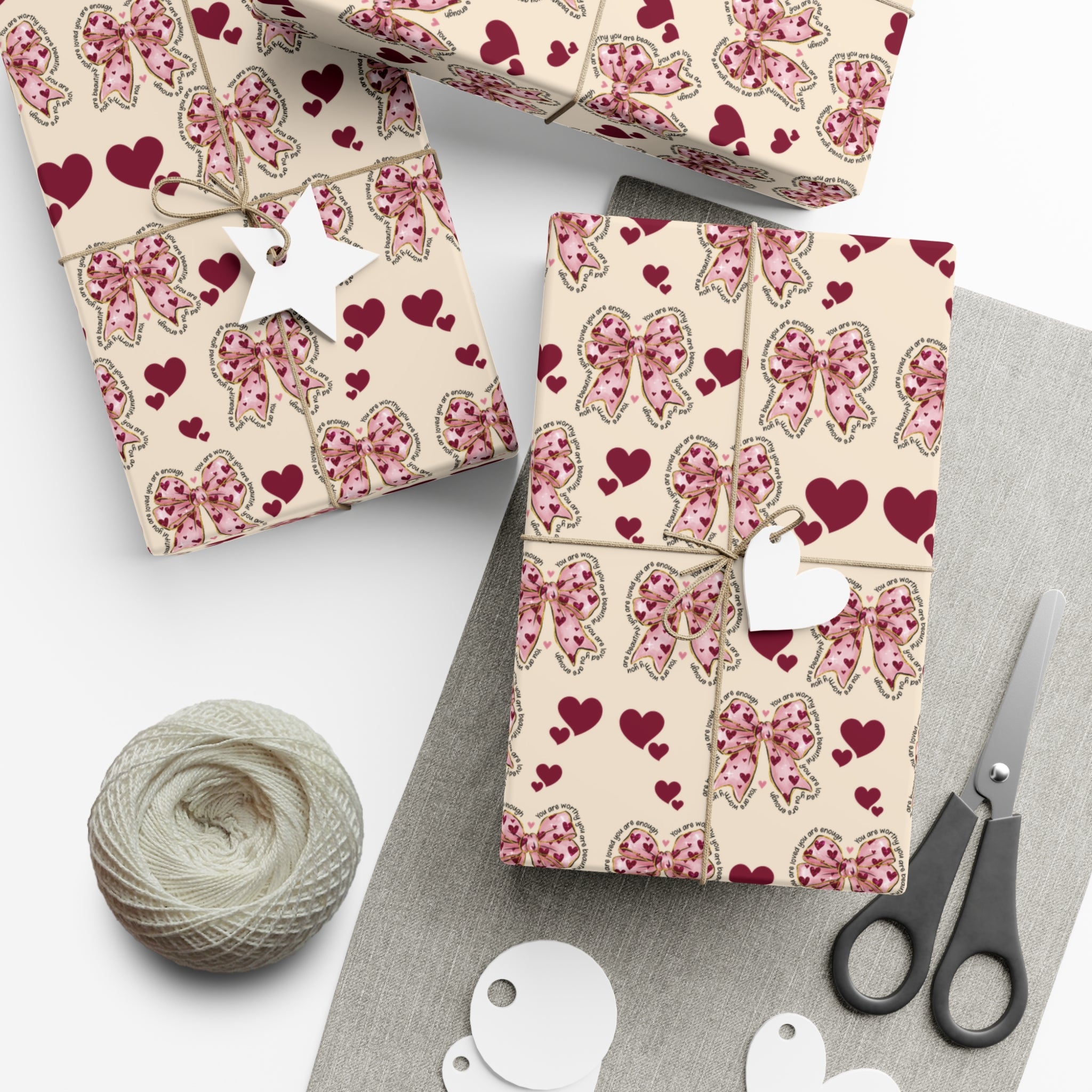 Charming Hearts & Pink Bows Wrapping Paper Elegant Gift Wrap for Any Occasion | Perfect for Birthdays, Anniversaries, and Special Celebrations Gift for Her - MRSBYVALLE