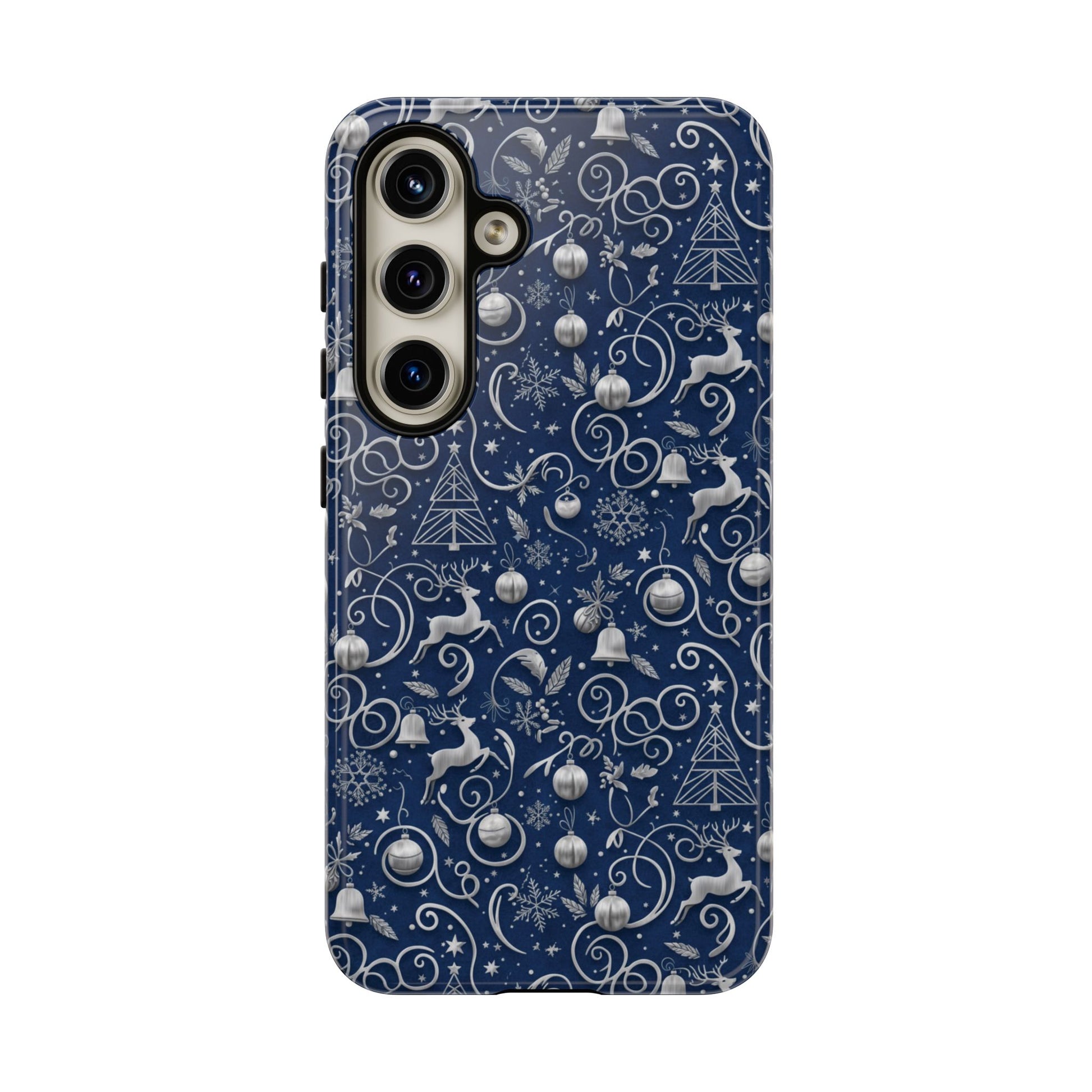 Blue & Silver Christmas Phone Case – Holiday Sparkle Design for iPhone 17, All iPhones & Galaxy | MRSBYVALLE Gift for Her