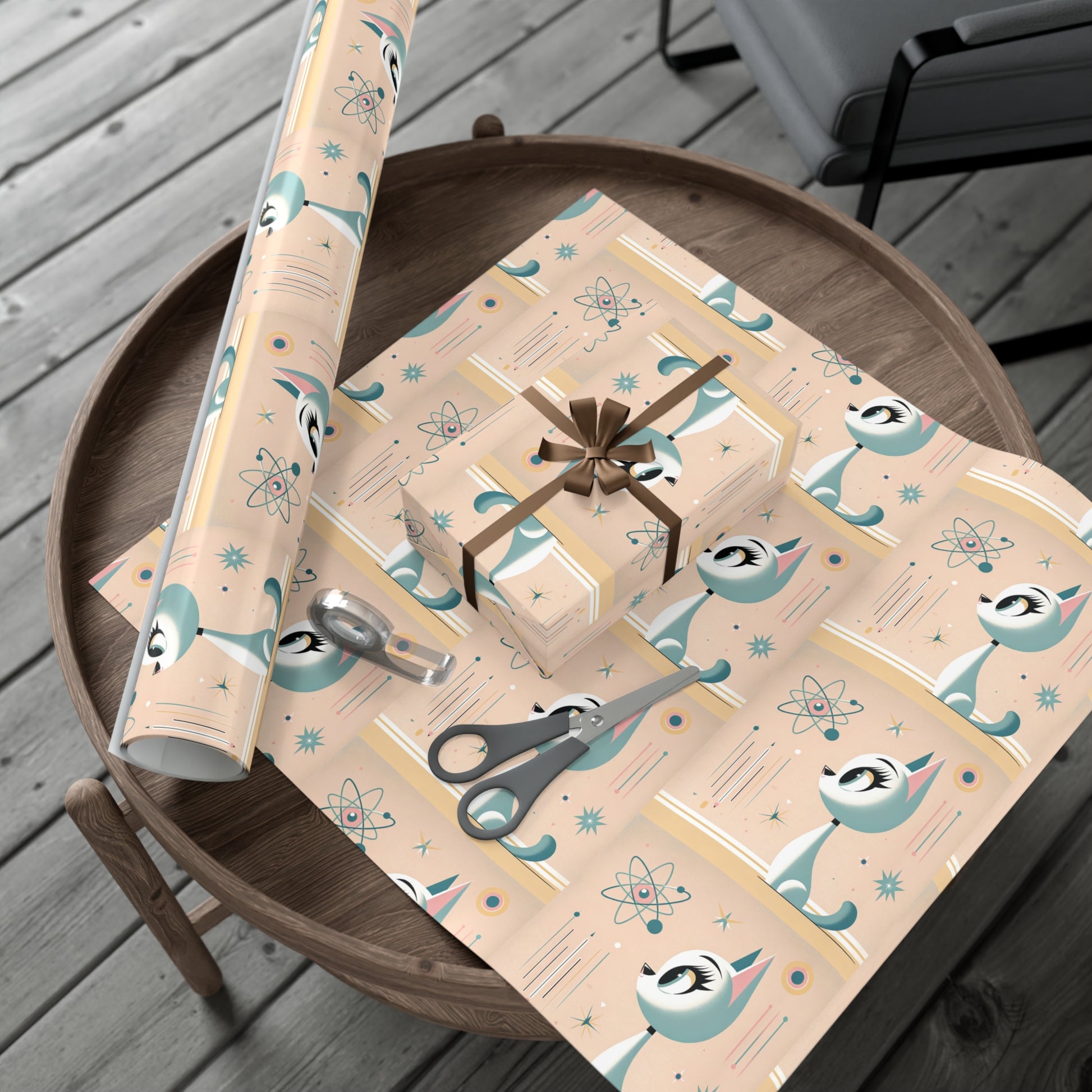 Atomic Pastel Cat 3D Illusion Wrapping Paper Cat Lover Gift Wrap it's Perfect for Weddings, Bridal & Baby Showers Eco-Friendly, Vibrant Design in Matte/Satin, All Occasion.