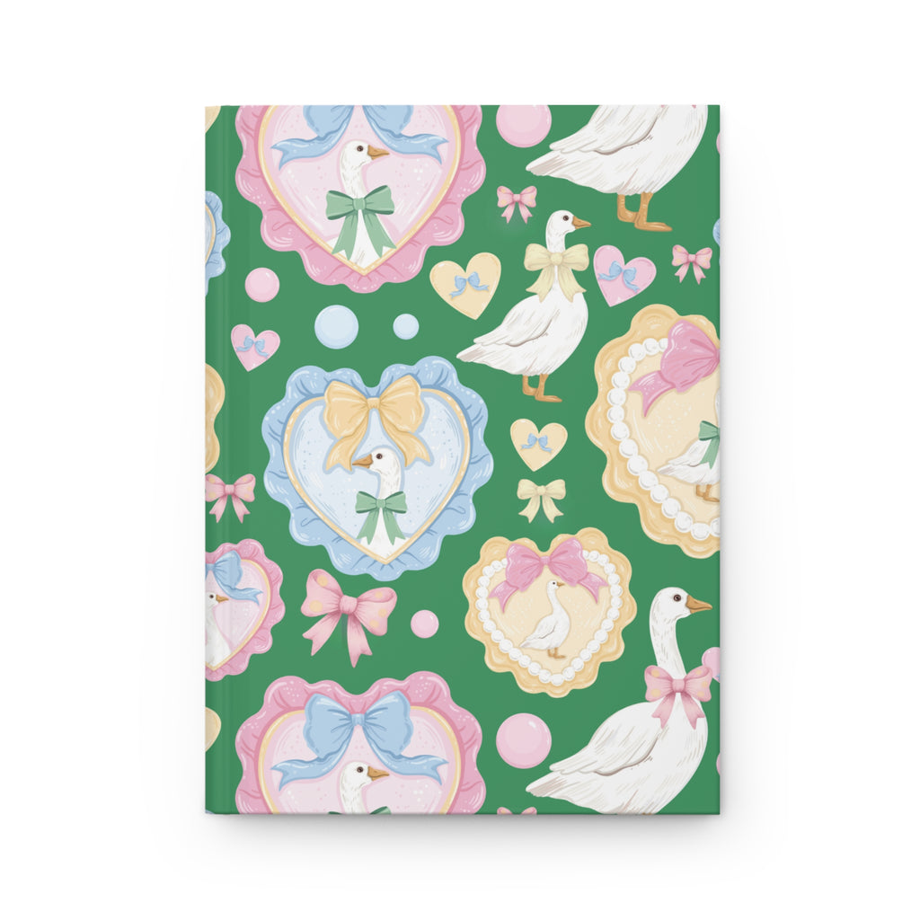 Silly Goose Green Hardcover Journal with Pastel Bows & Hearts  Whimsical Writing Notebook Perfect for Gift