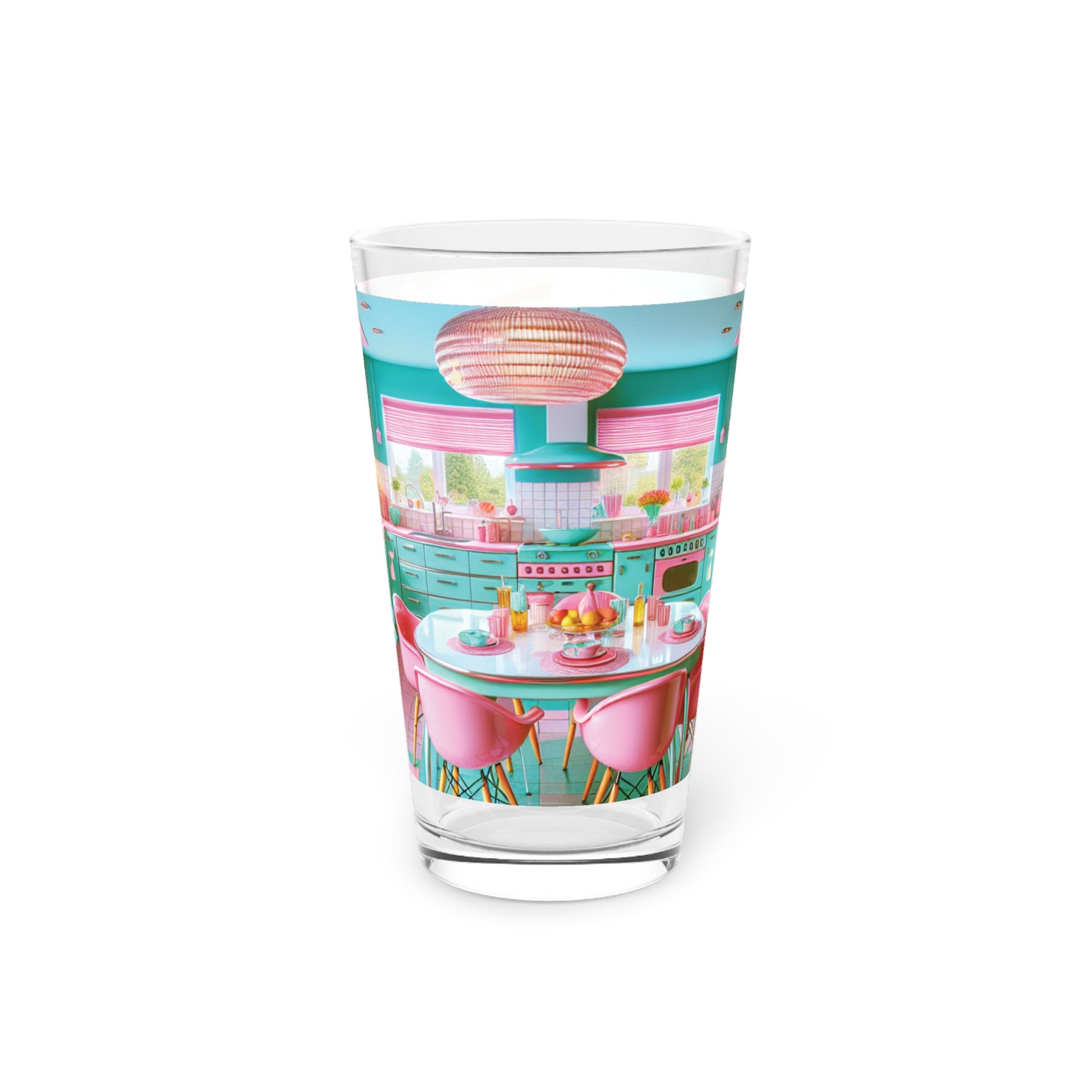 Atomic Kitty Cat, Mid Century Modern 50's MCM Pink  and Aqua 16oz Pint Glass 50s, Party Drinkware, Cocktail Pint Glass, Perfect Christmas Perfect for Parties - MRSBYVALLE