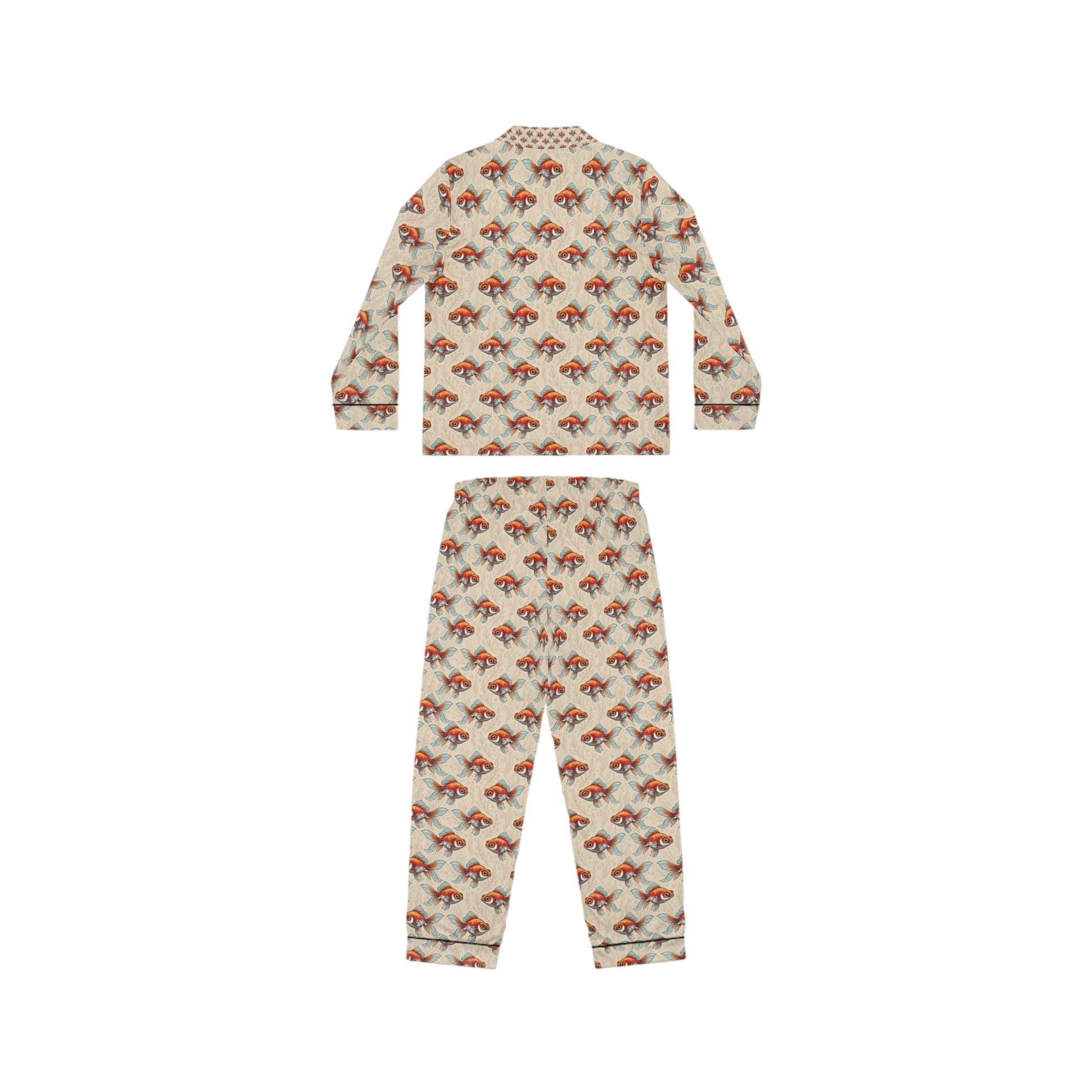 Women’s Luxury Satin Pajama Set – Telescope Goldfish Print Sleepwear Perfect Gift