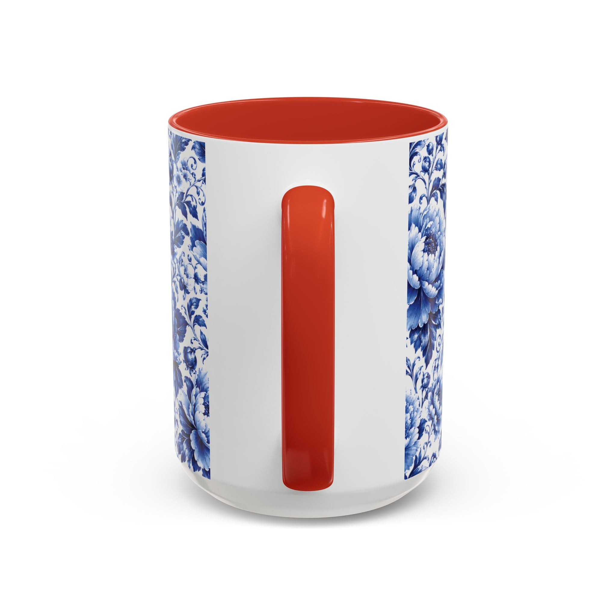 Blue Floral Ceramic Coffee Mug — Vintage Delft Peony Accent (11oz & 15oz) Blue & White Chinoiserie Tea Mug