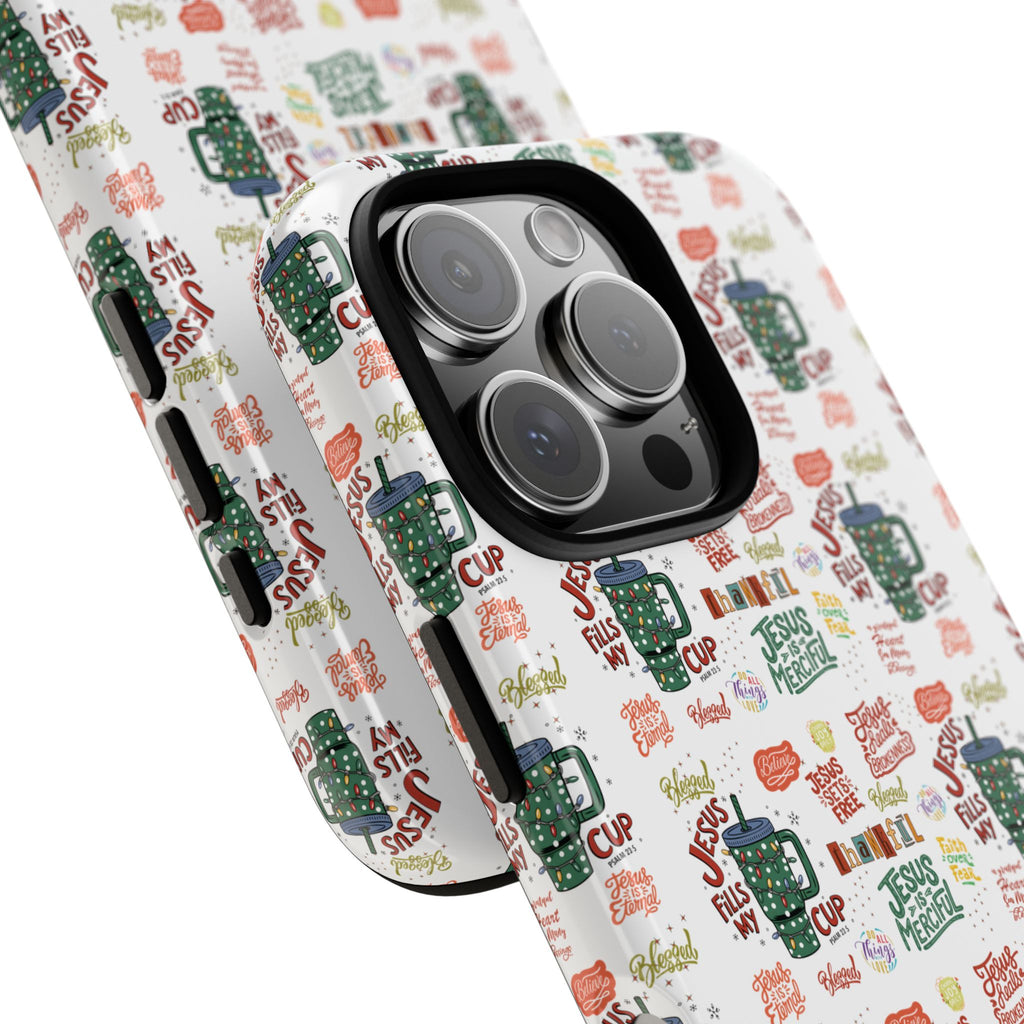 Jesus Fill My Cup Phone Case Cute Floral Design in Red, Pink, Blue – Aesthetic Protective Case for iPhone and  Android